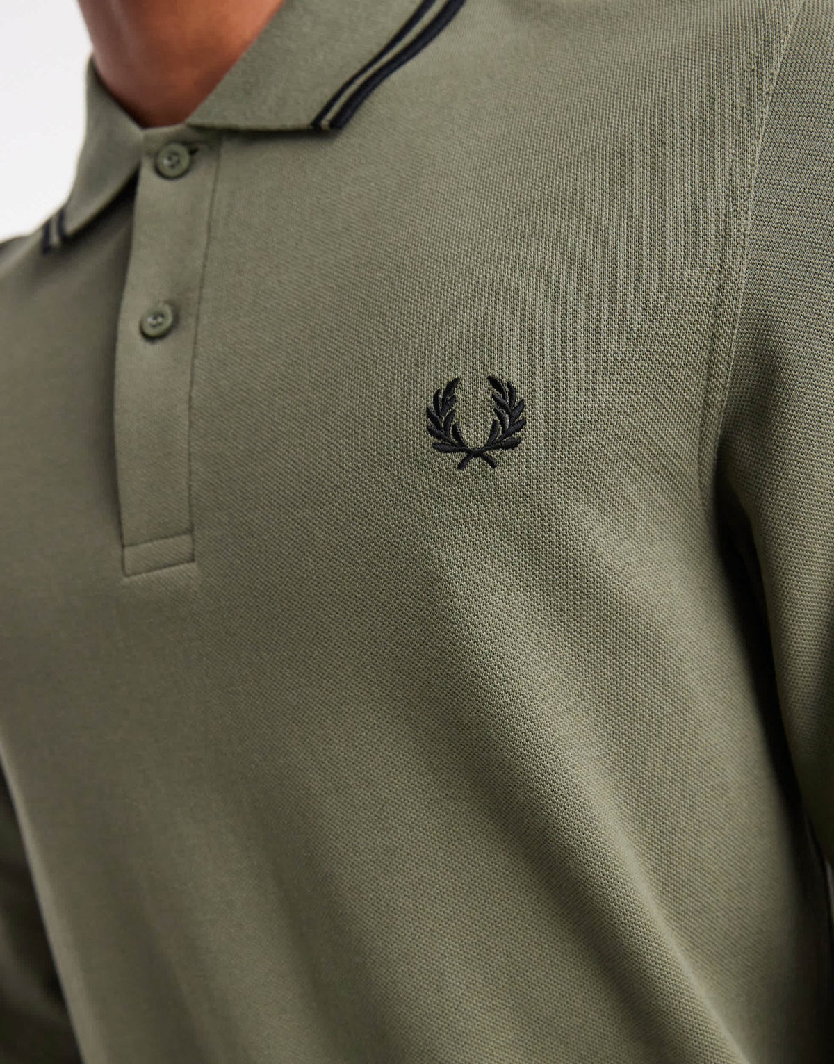 Fred Perry long sleeve tipped polo shirt in khaki - ASOS Sample Sale