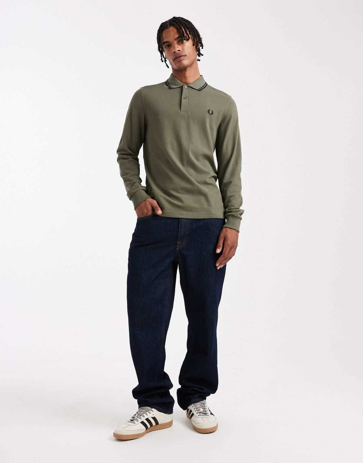 Fred Perry long sleeve tipped polo shirt in khaki - ASOS Sample Sale