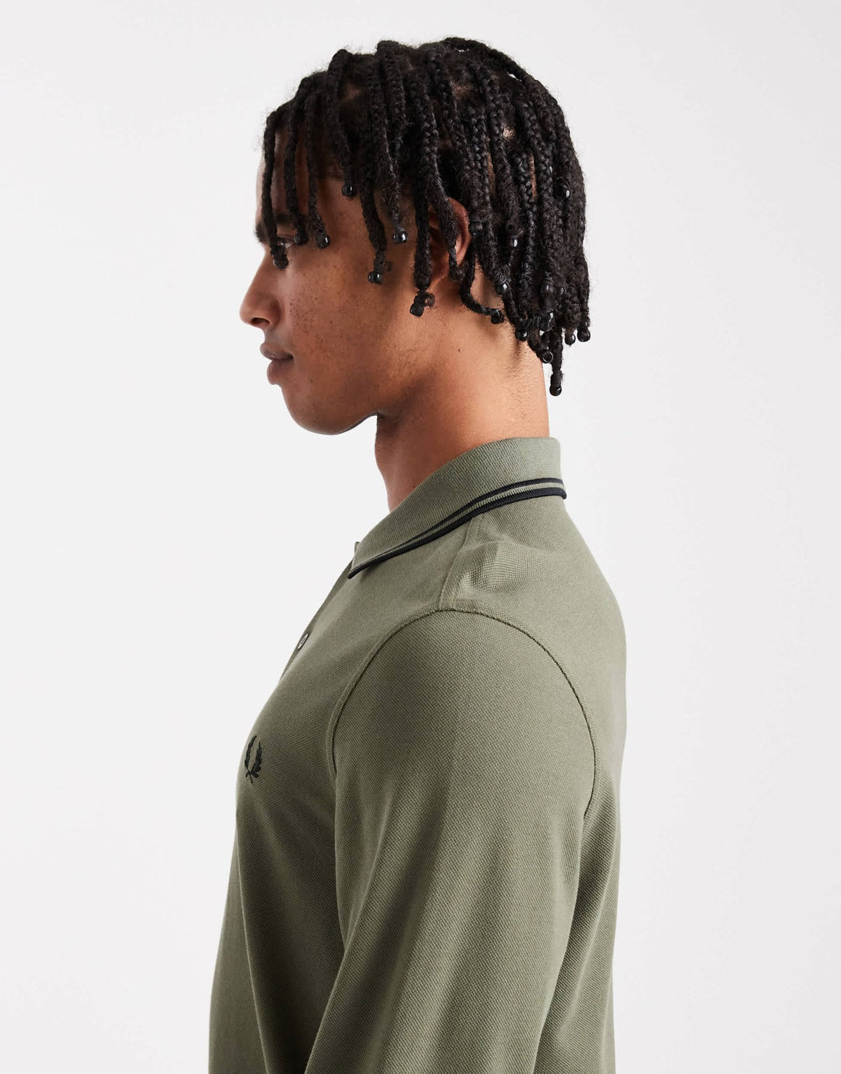 Fred Perry long sleeve tipped polo shirt in khaki - ASOS Sample Sale