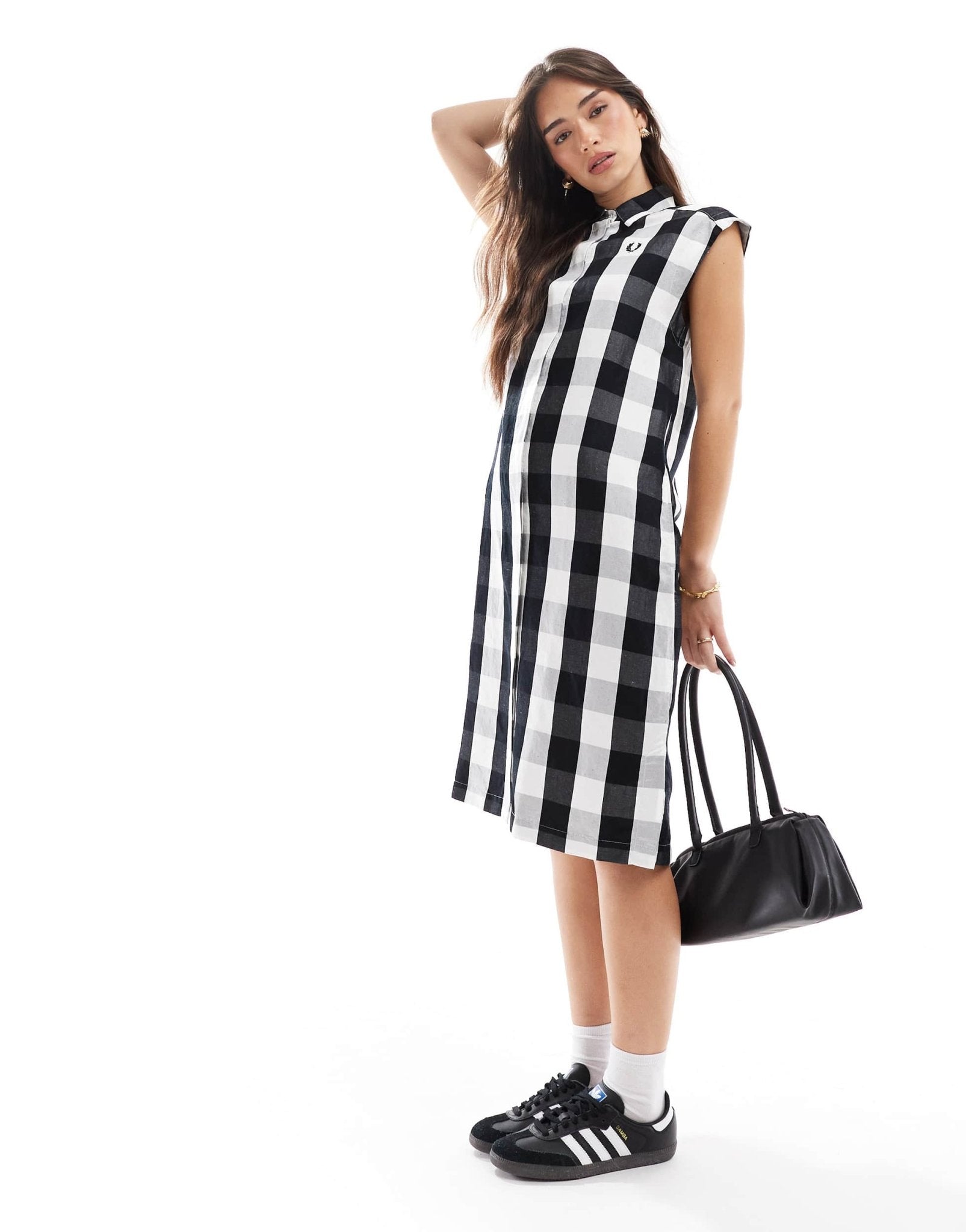 Fred Perry monochrome check shirt dress in white - ASOS Sample Sale