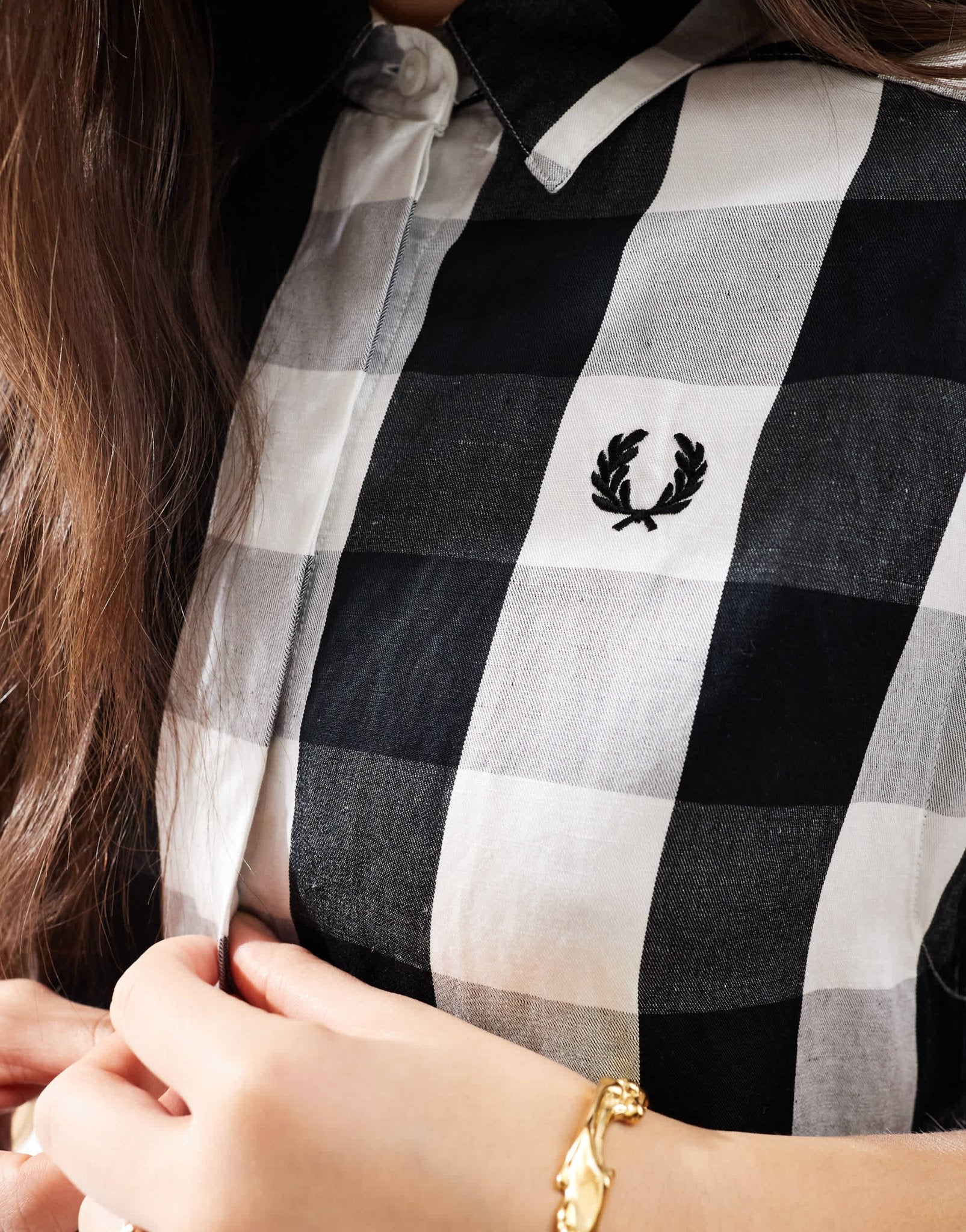 Fred Perry monochrome check shirt dress in white - ASOS Sample Sale