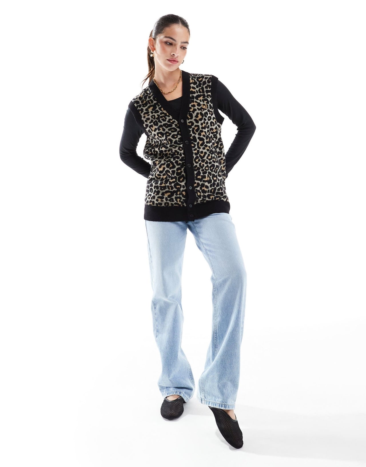 Fred Perry oversized leopard print knitted vest in beige - ASOS Sample Sale