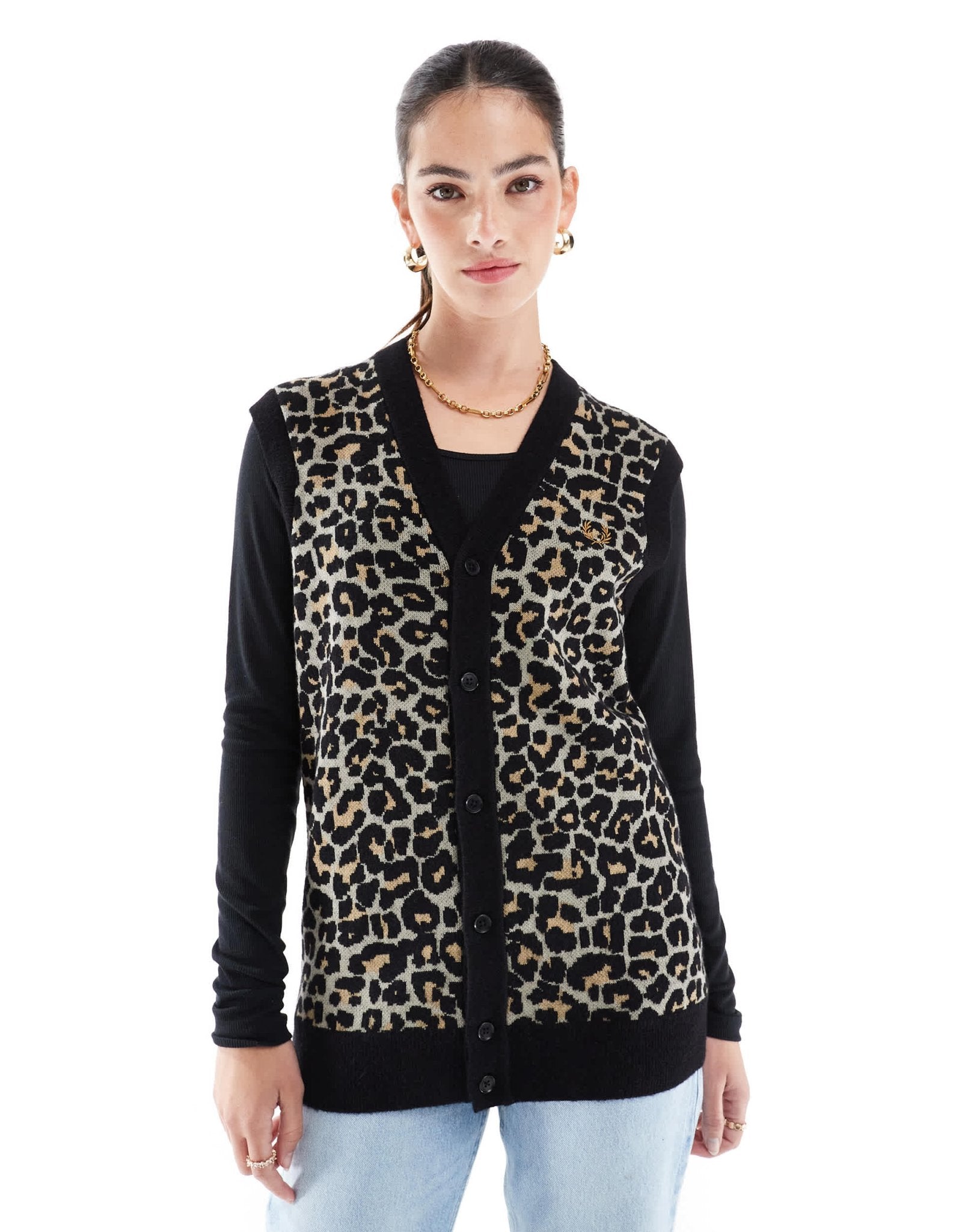 Fred Perry oversized leopard print knitted vest in beige - ASOS Sample Sale
