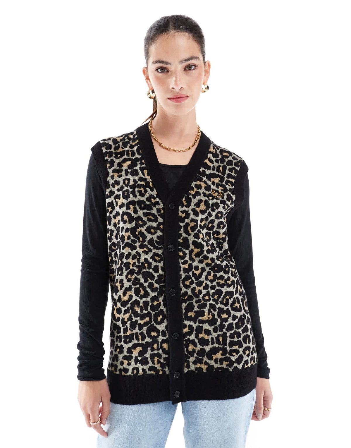 Fred Perry oversized leopard print knitted vest in beige - ASOS Sample Sale