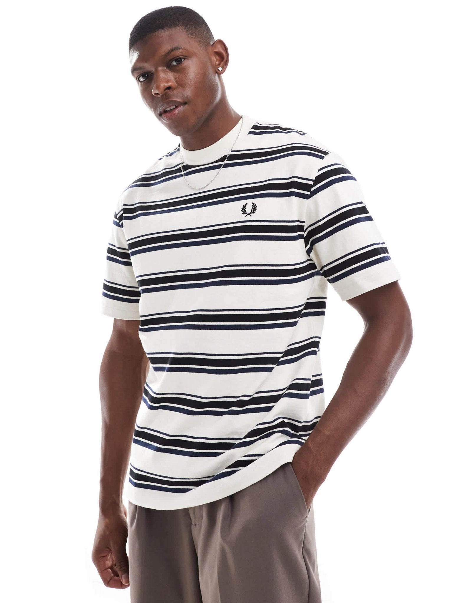 Fred Perry relaxed fit t-shirt in off white with thick horizontal stripes - ASOS Sample Sale