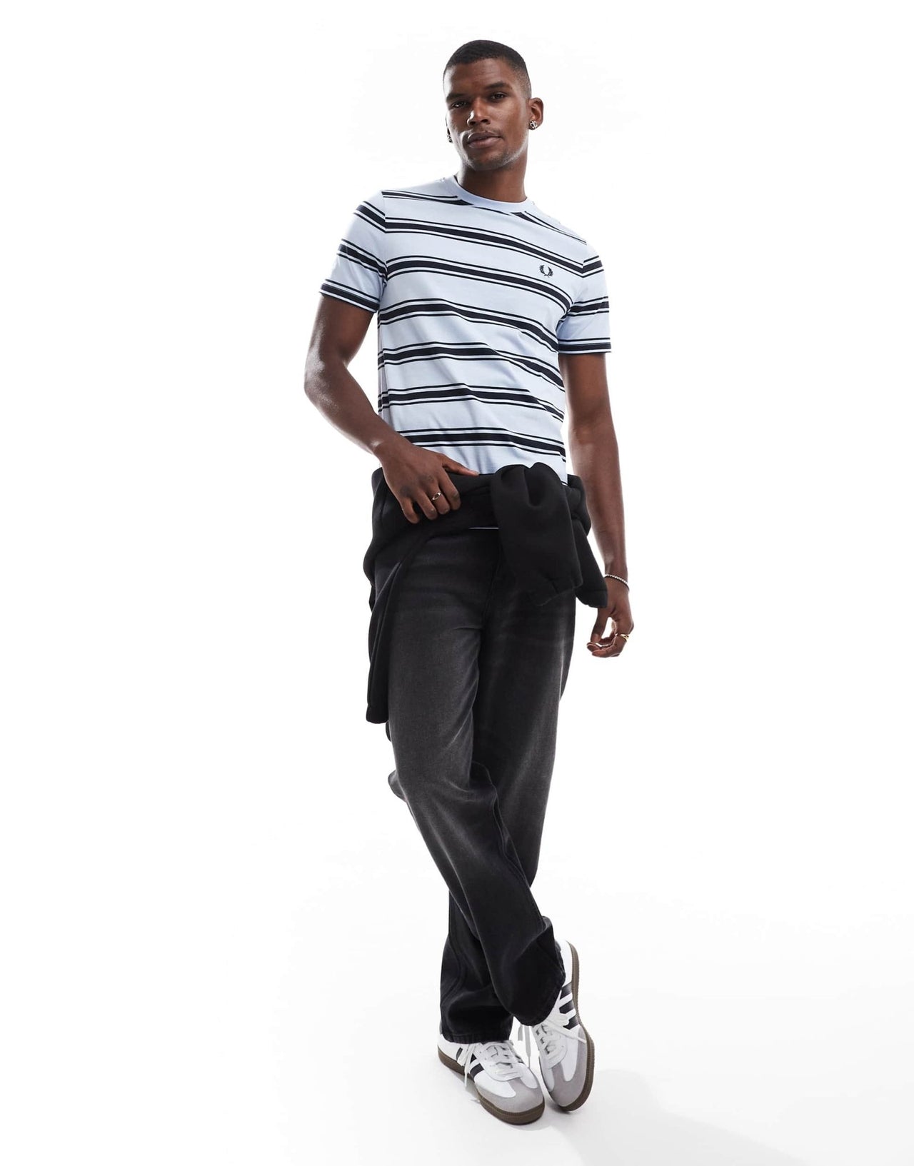 Fred Perry stripe short sleeve shirt in light blue - ASOS Sample Sale