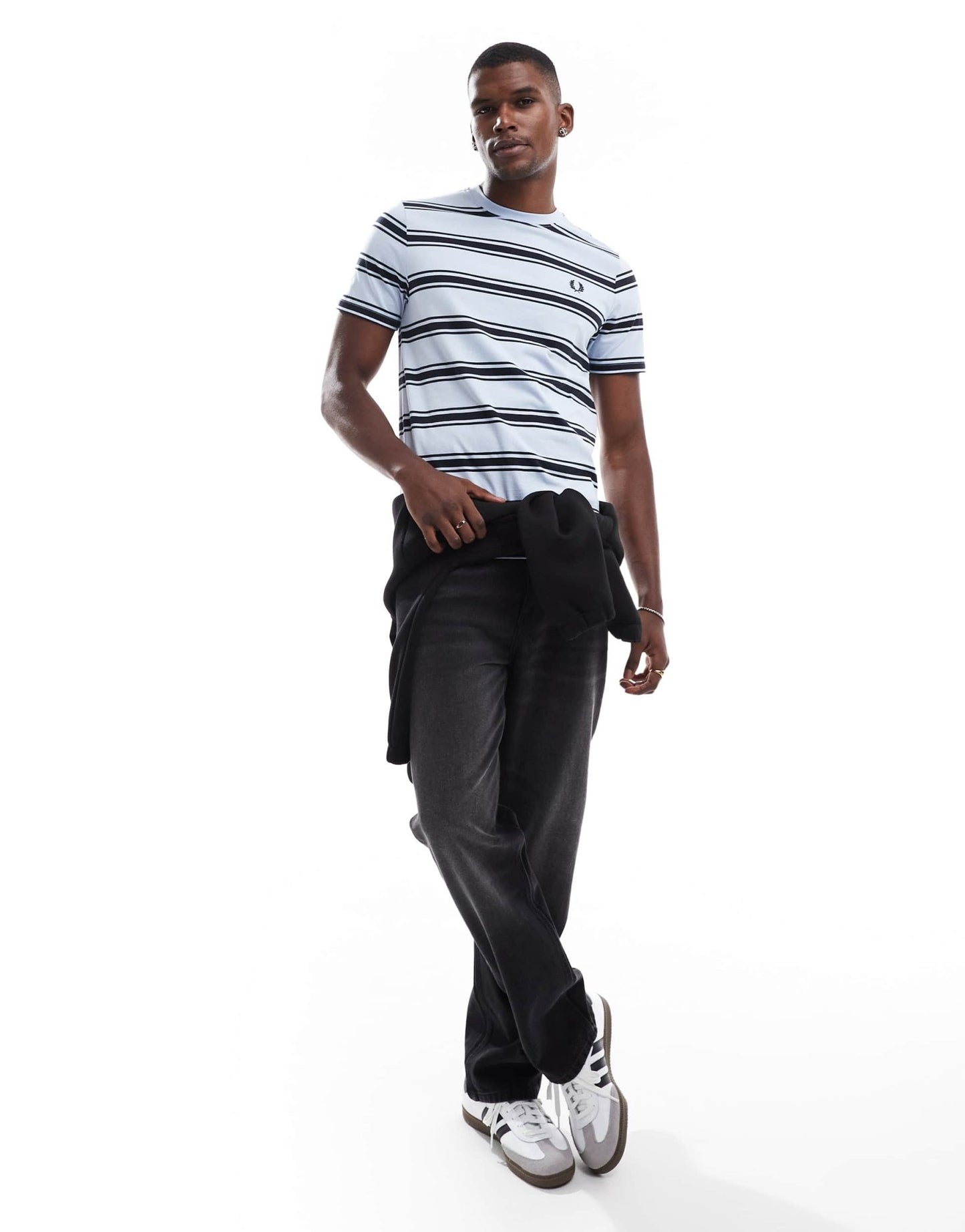 Fred Perry stripe short sleeve shirt in light blue - ASOS Sample Sale
