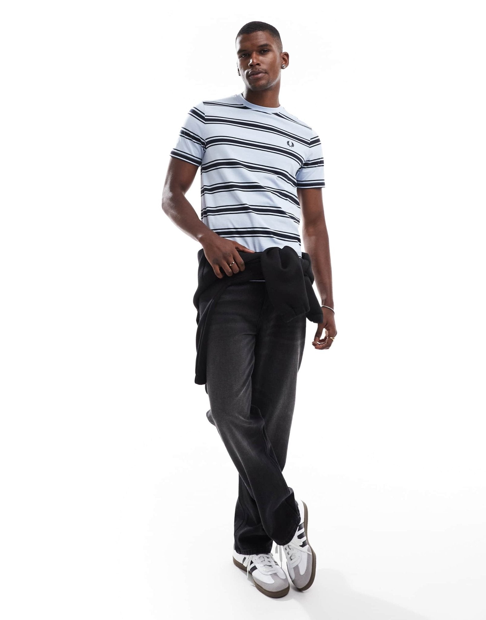 Fred Perry stripe short sleeve shirt in light blue - ASOS Sample Sale