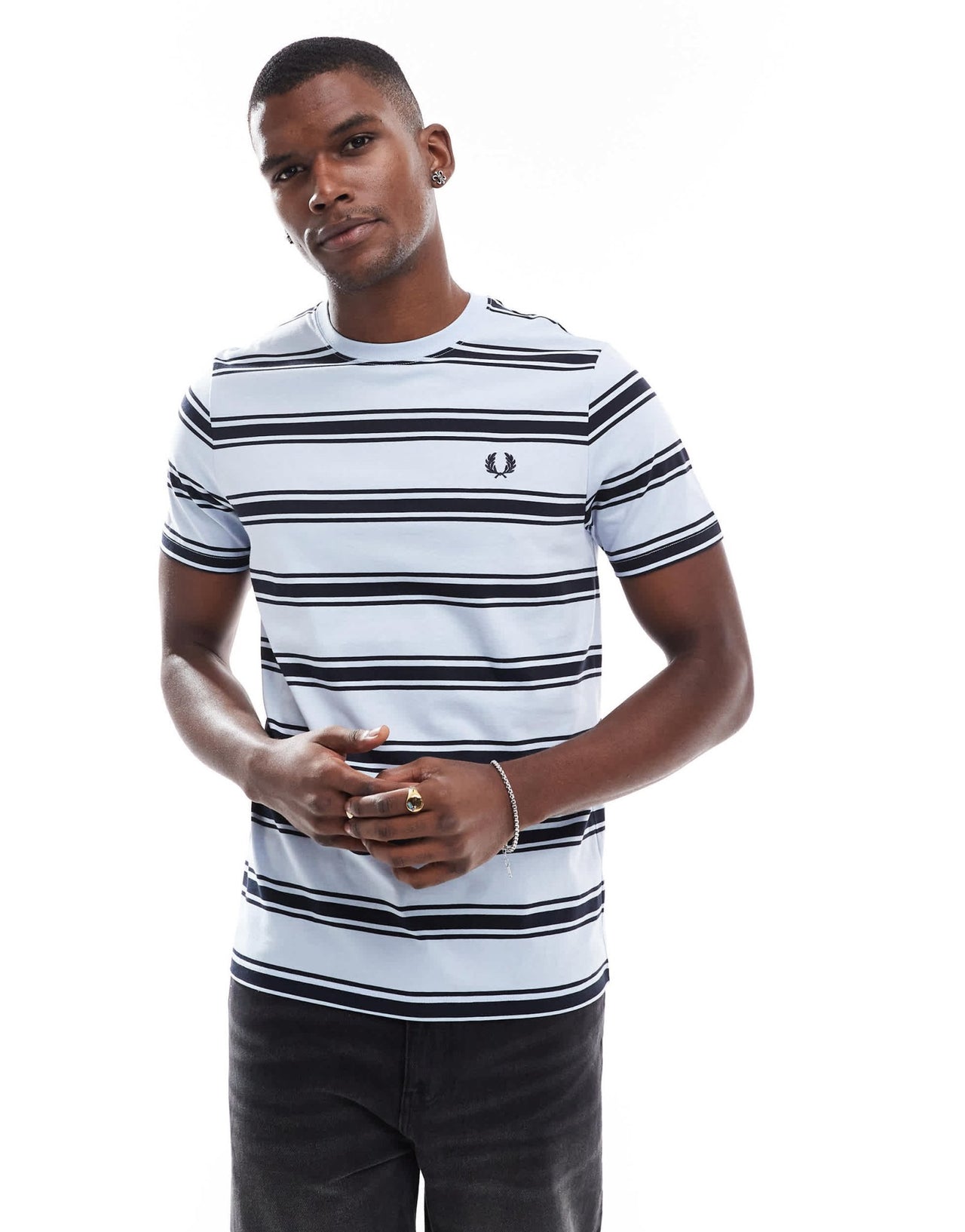 Fred Perry stripe short sleeve shirt in light blue - ASOS Sample Sale