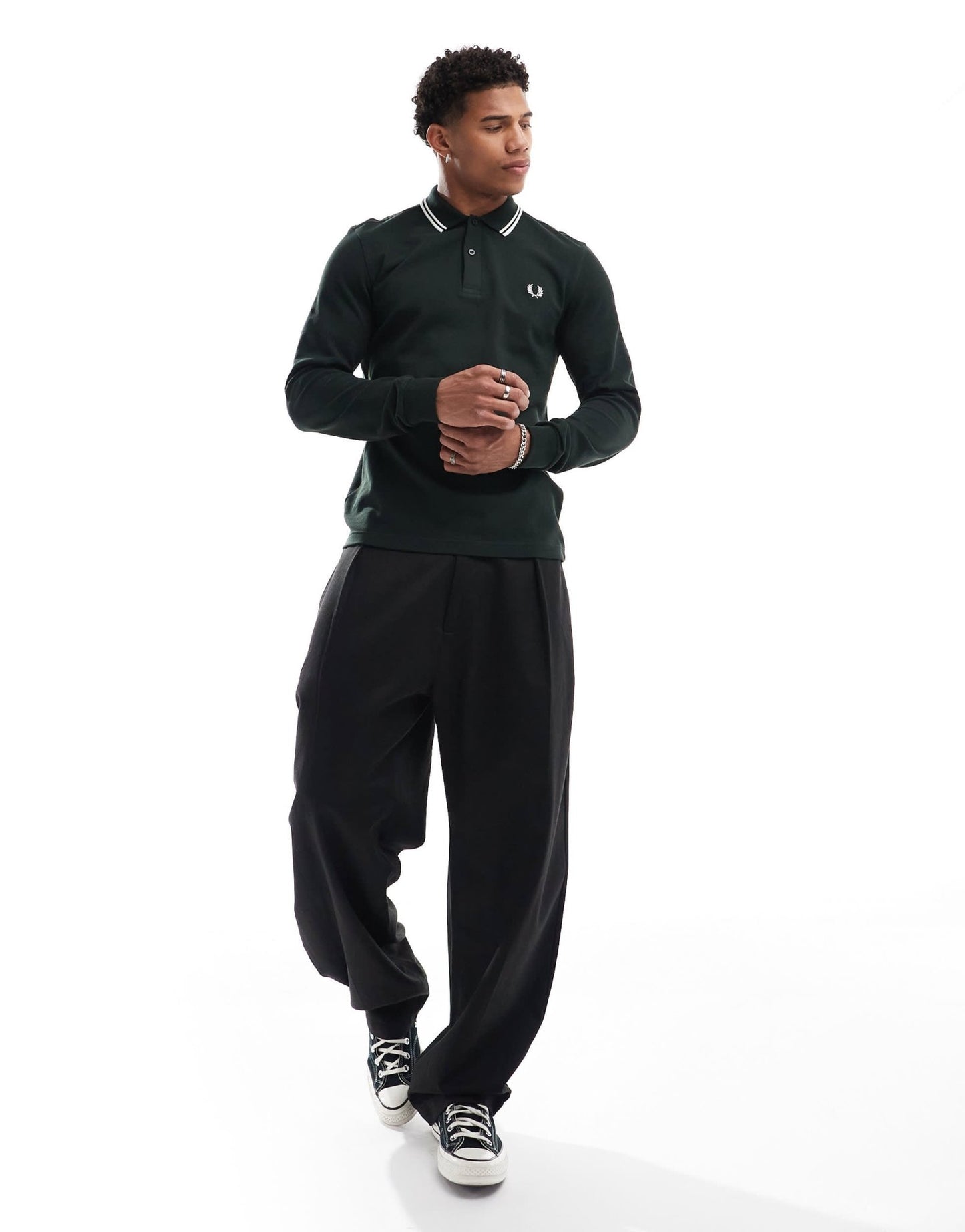 Fred Perry twin tipped long sleeve polo shirt in night green - ASOS Sample Sale
