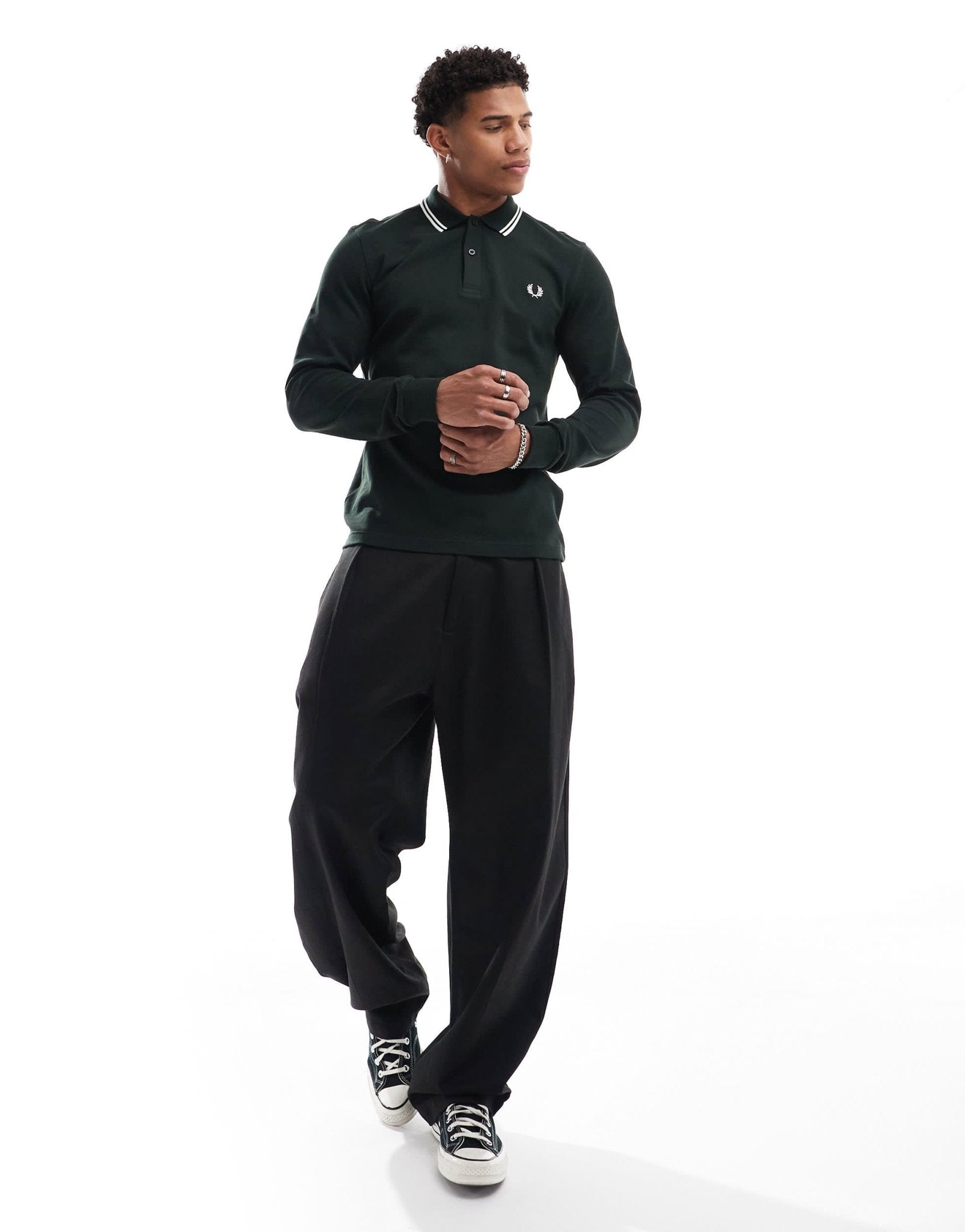Fred Perry twin tipped long sleeve polo shirt in night green - ASOS Sample Sale