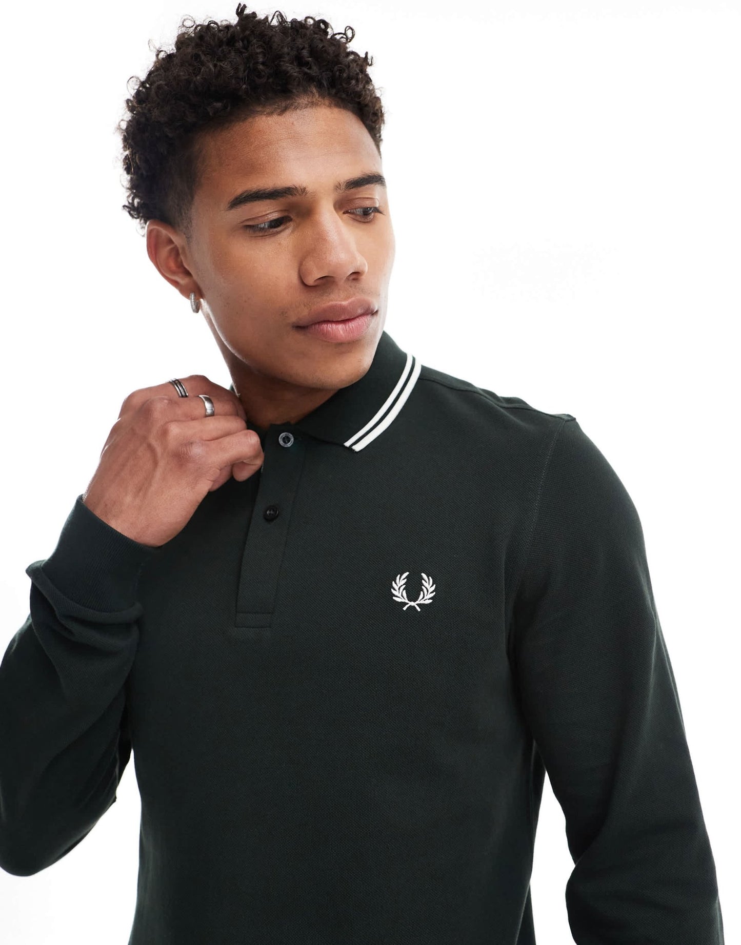 Fred Perry twin tipped long sleeve polo shirt in night green - ASOS Sample Sale