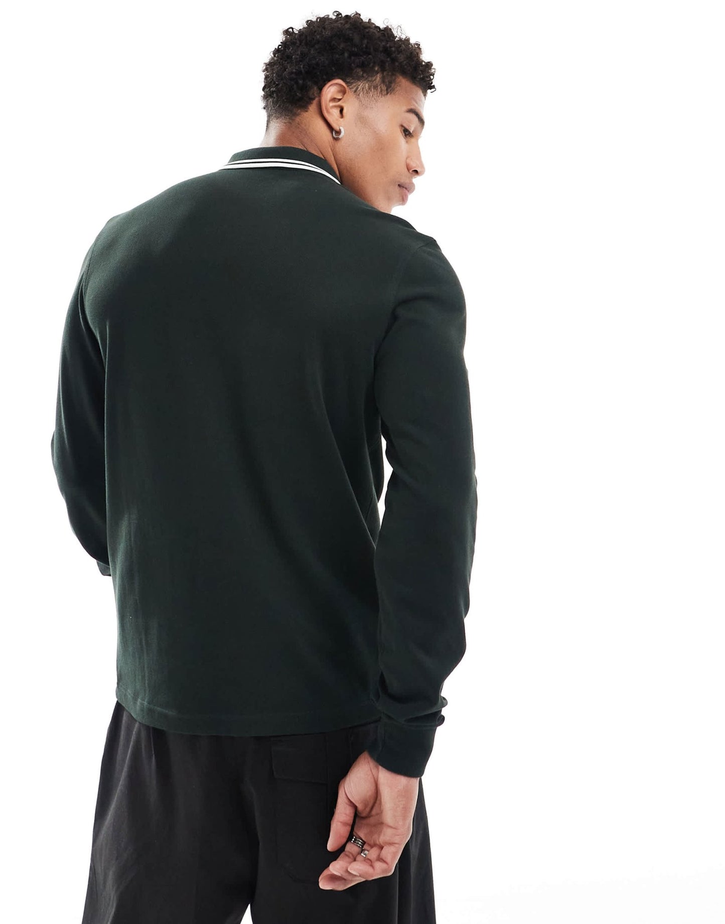 Fred Perry twin tipped long sleeve polo shirt in night green - ASOS Sample Sale