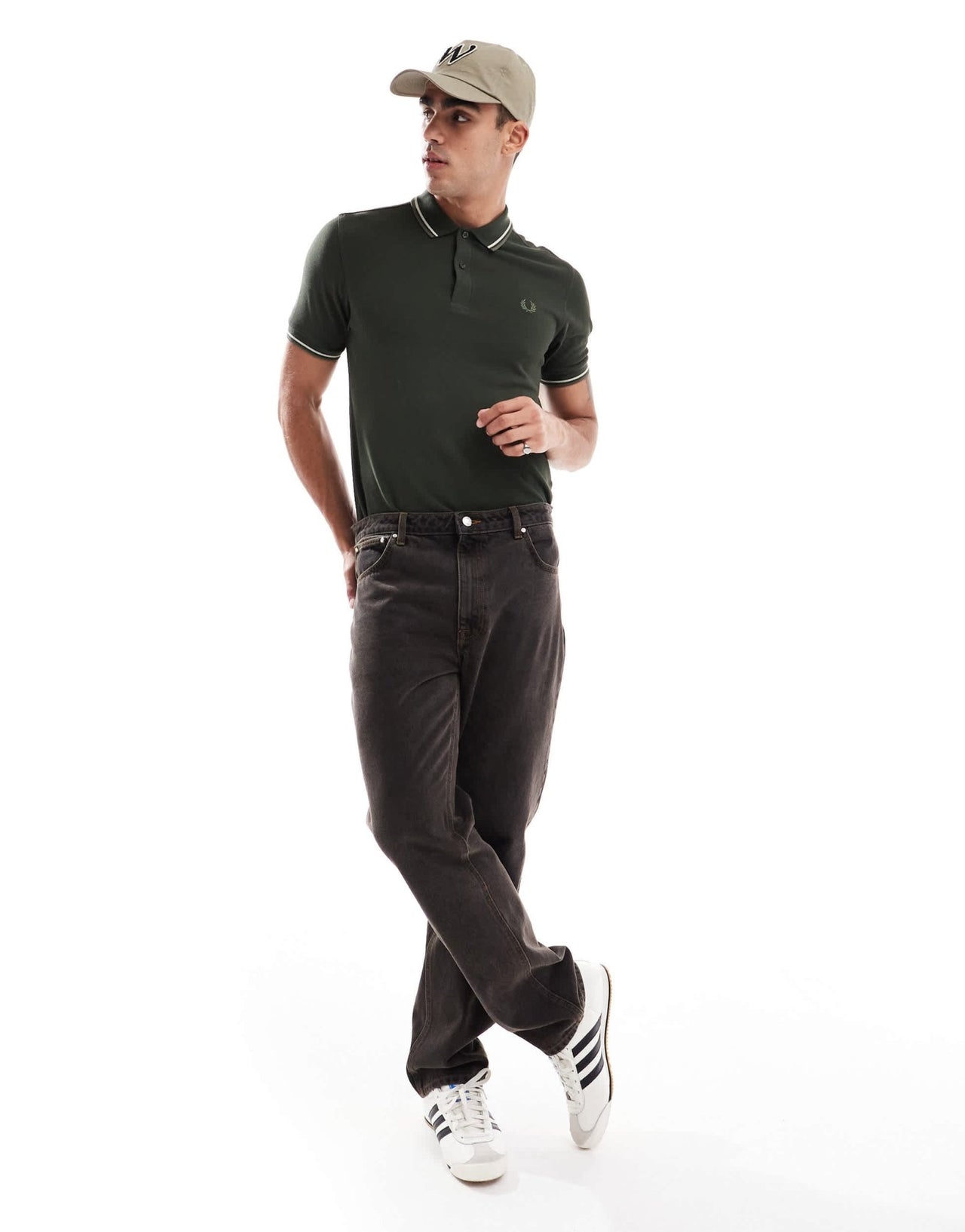 Fred Perry twin tipped polo shirt in khaki green - ASOS Sample Sale