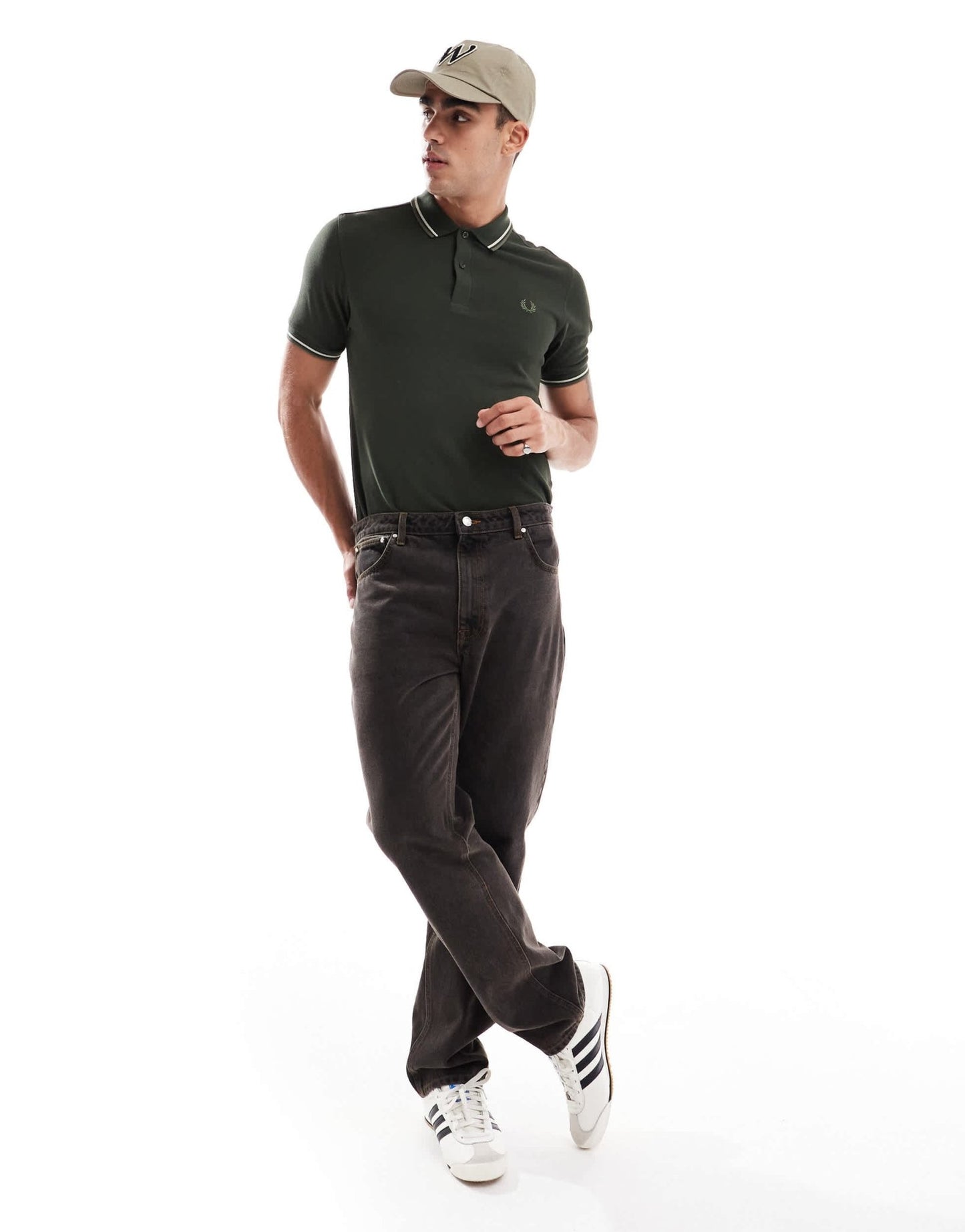 Fred Perry twin tipped polo shirt in khaki green - ASOS Sample Sale