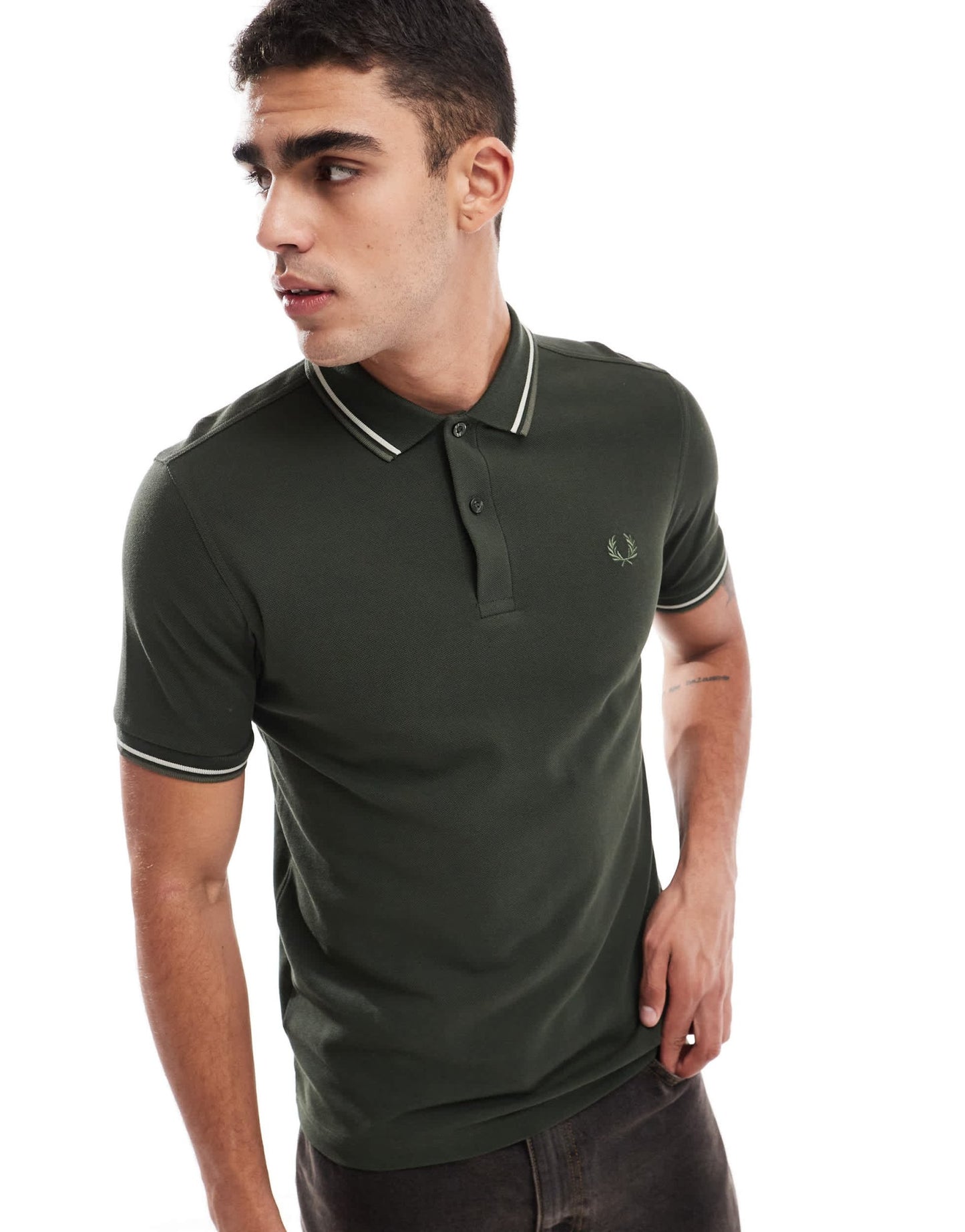 Fred Perry twin tipped polo shirt in khaki green - ASOS Sample Sale