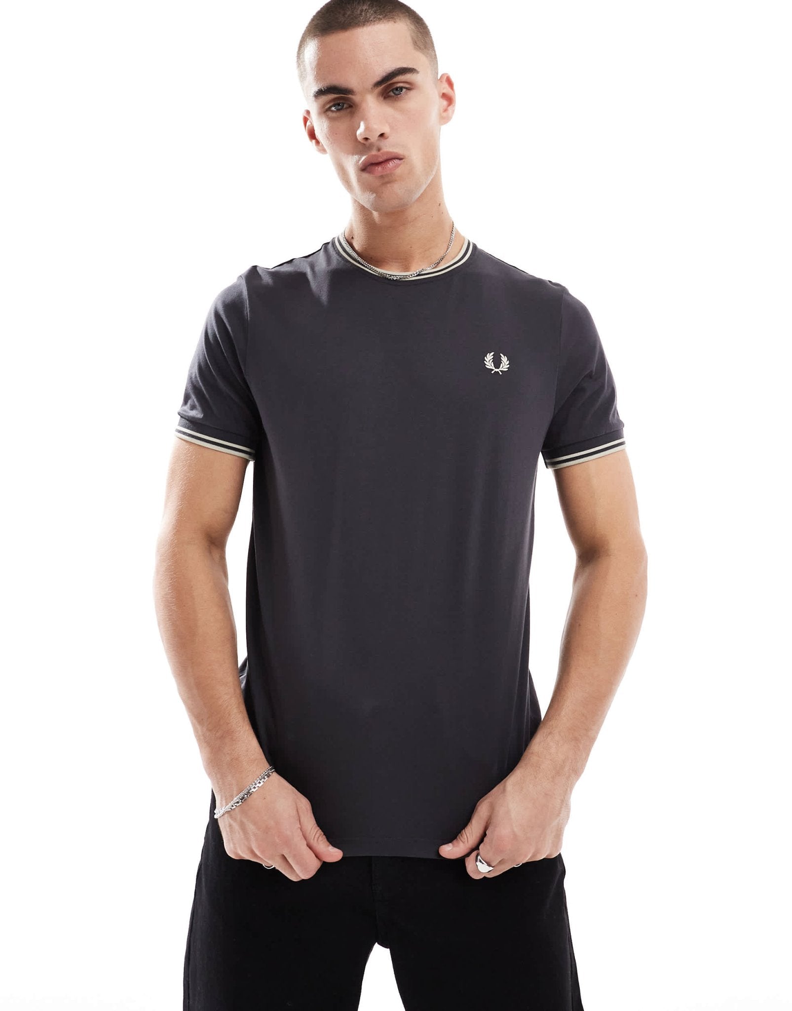 Fred Perry twin tipped t-shirt in dark grey - ASOS Sample Sale