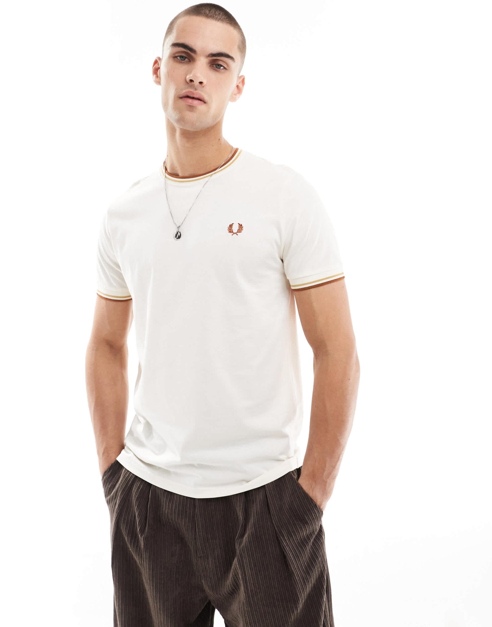 Fred Perry twin tipped t-shirt in off white - ASOS Sample Sale
