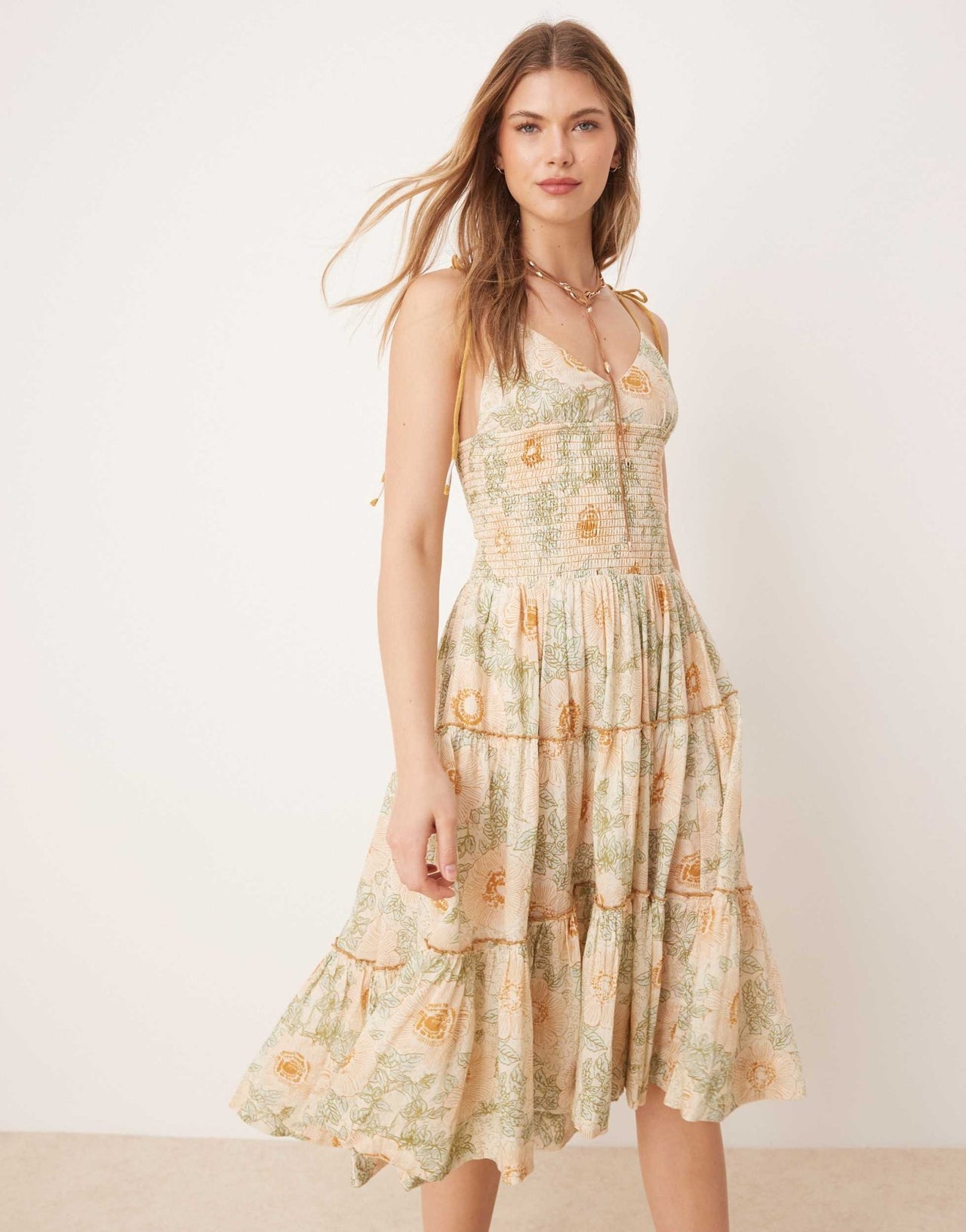 Free People adriel floral print knee length cami dress in ivory - ASOS Sample Sale