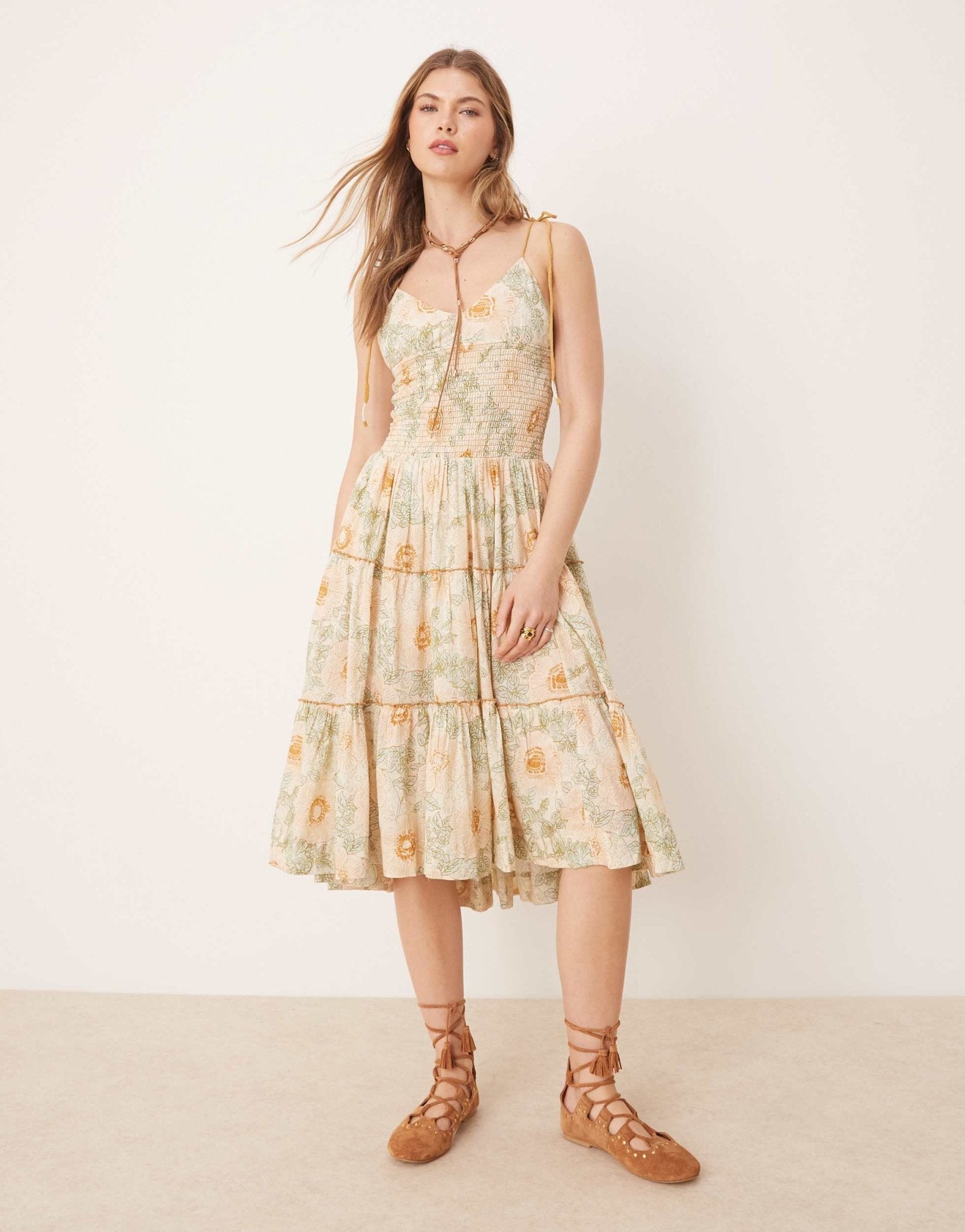 Free People adriel floral print knee length cami dress in ivory - ASOS Sample Sale