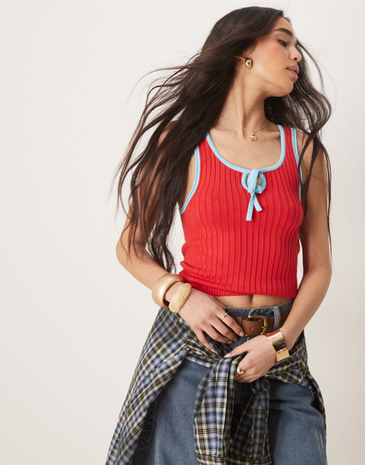 Free People all star ribbed tank top in red and turquoise - ASOS Sample Sale