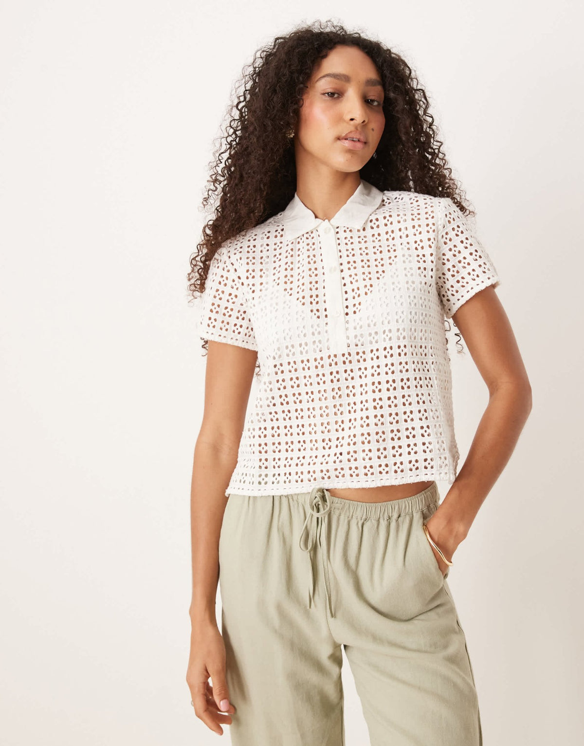 Free People anna eyelet boxy top in ivory - ASOS Sample Sale