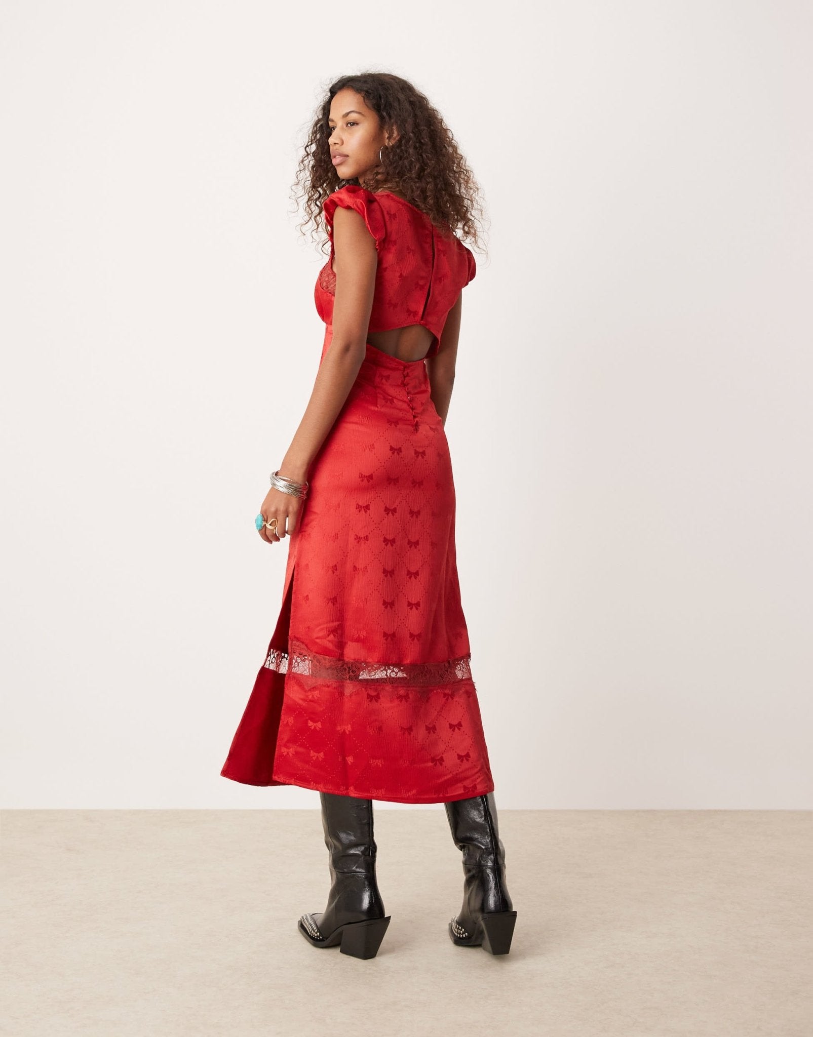 Free People bow print satin midi dress in red - ASOS Sample Sale