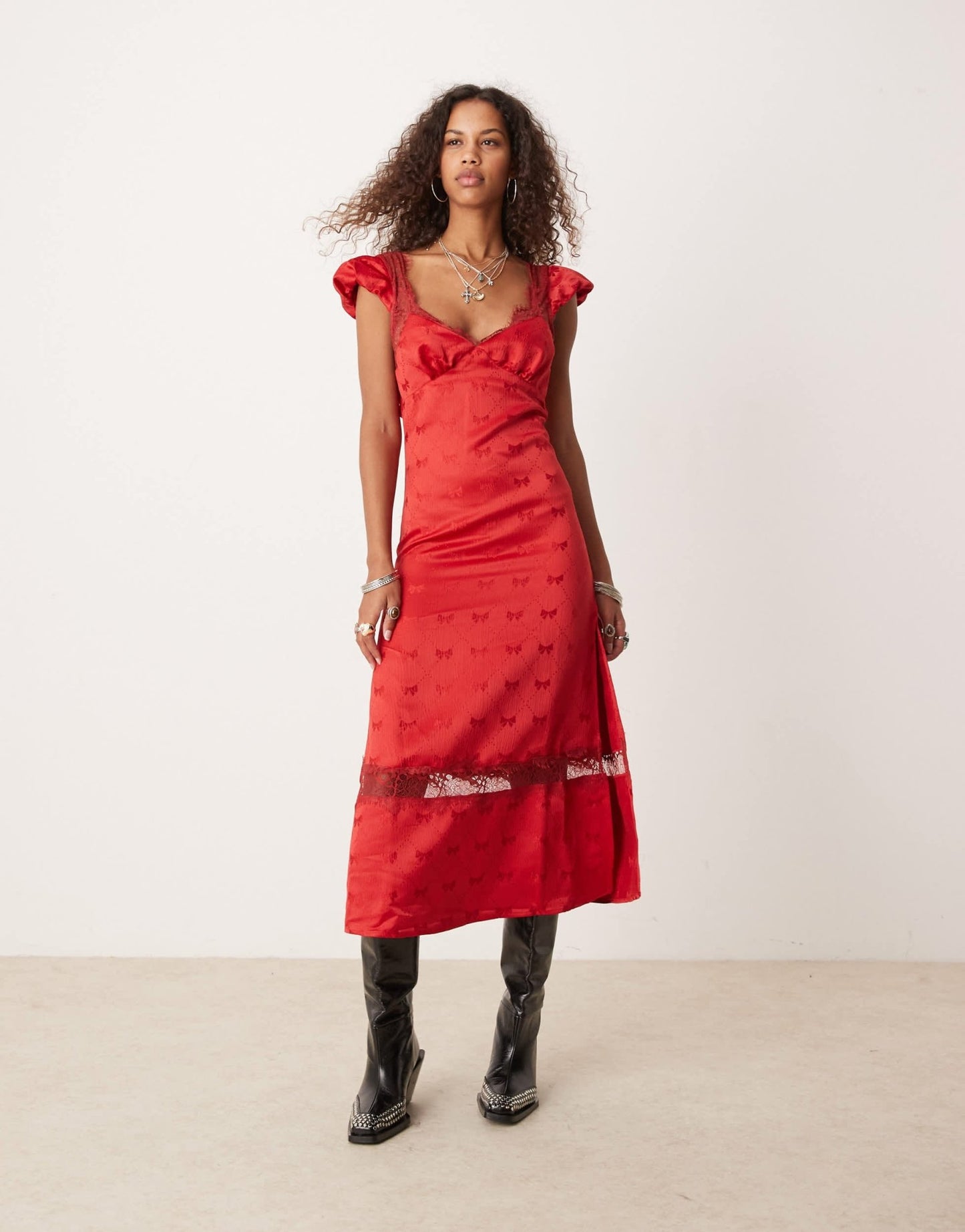 Free People bow print satin midi dress in red - ASOS Sample Sale