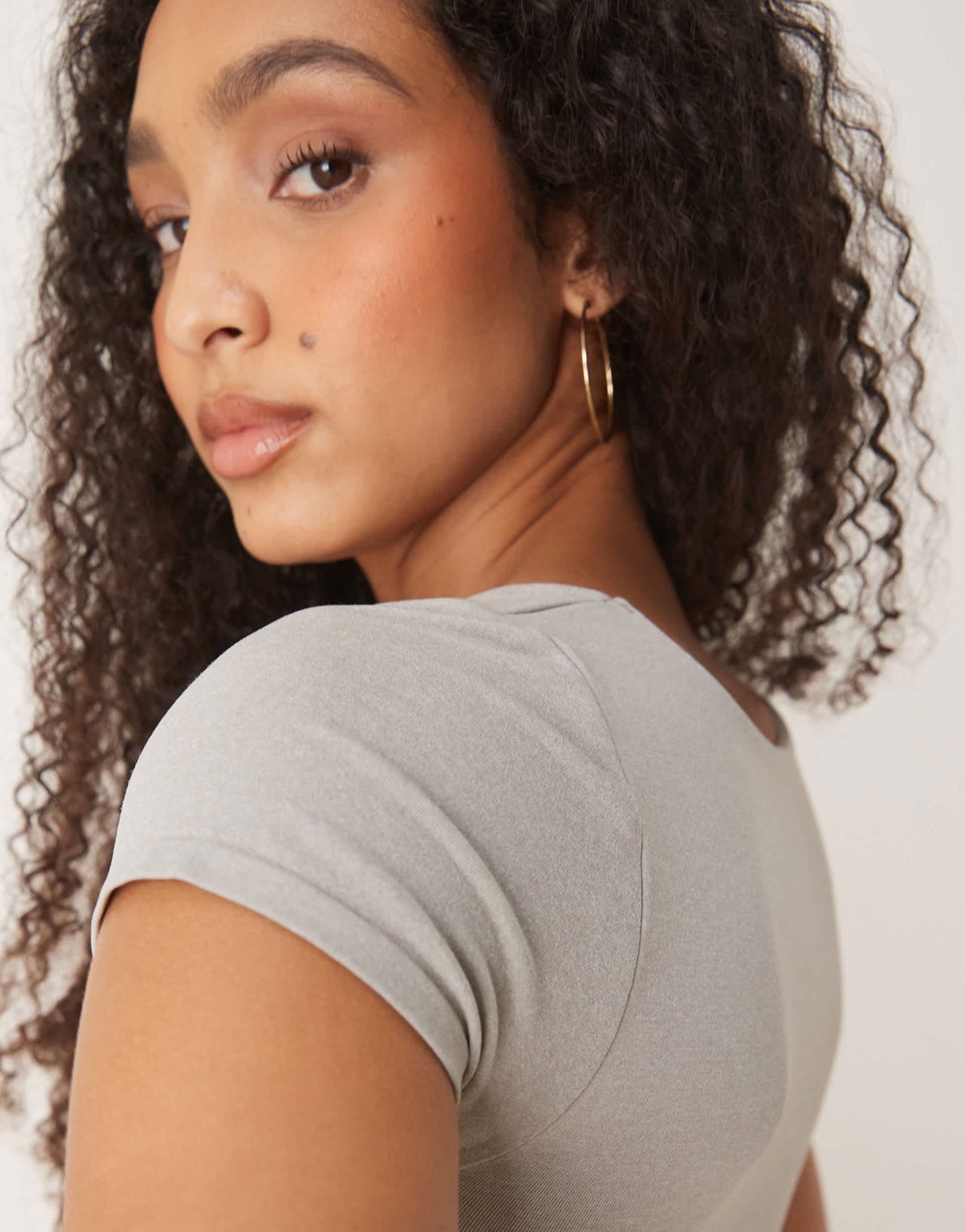 Free People clean lines square neck baby tshirt in grey - ASOS Sample Sale