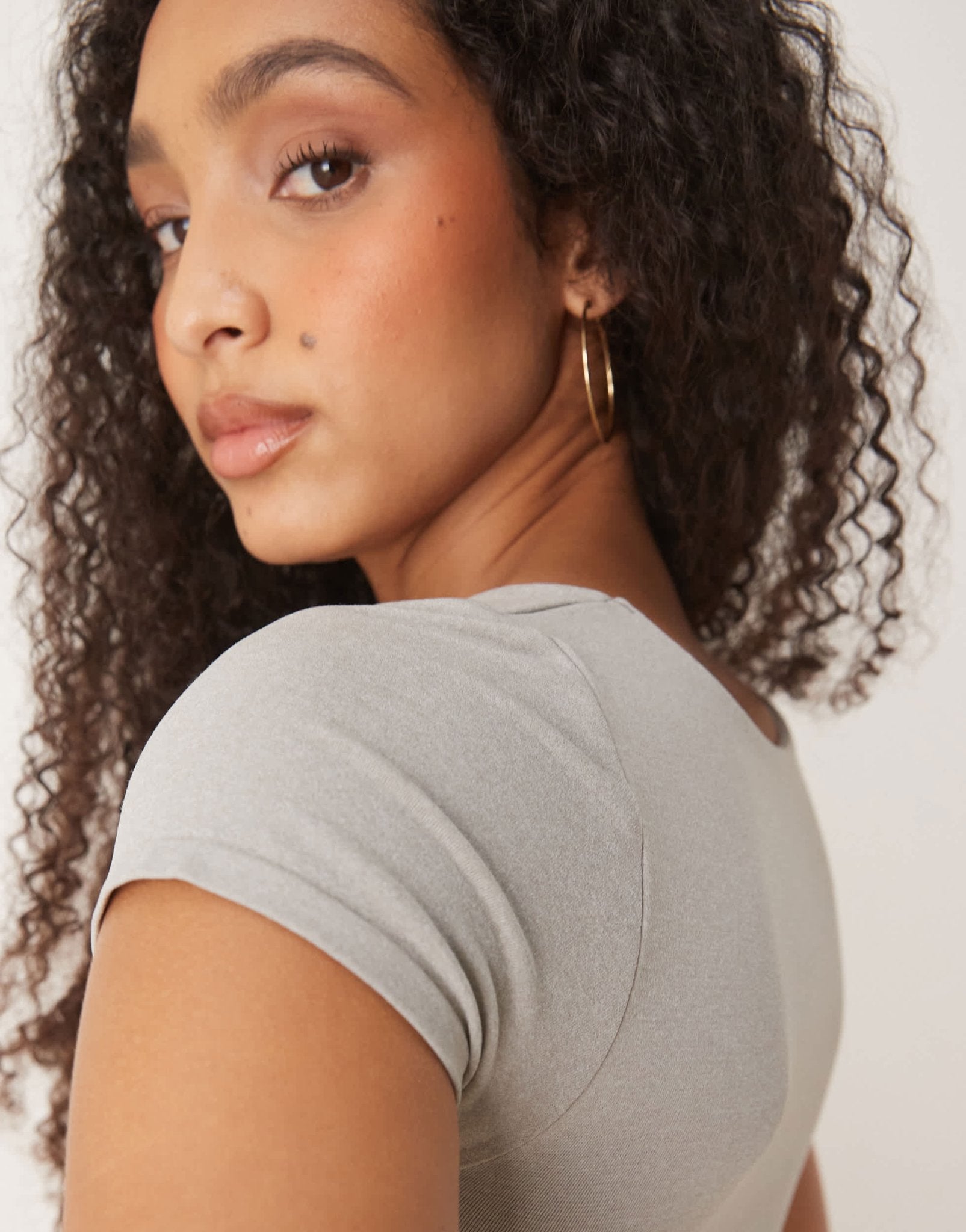 Free People clean lines square neck baby tshirt in grey - ASOS Sample Sale