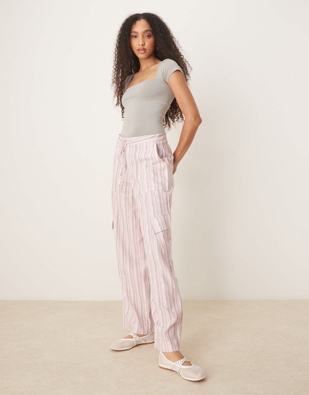 Free People clean lines square neck baby tshirt in grey - ASOS Sample Sale