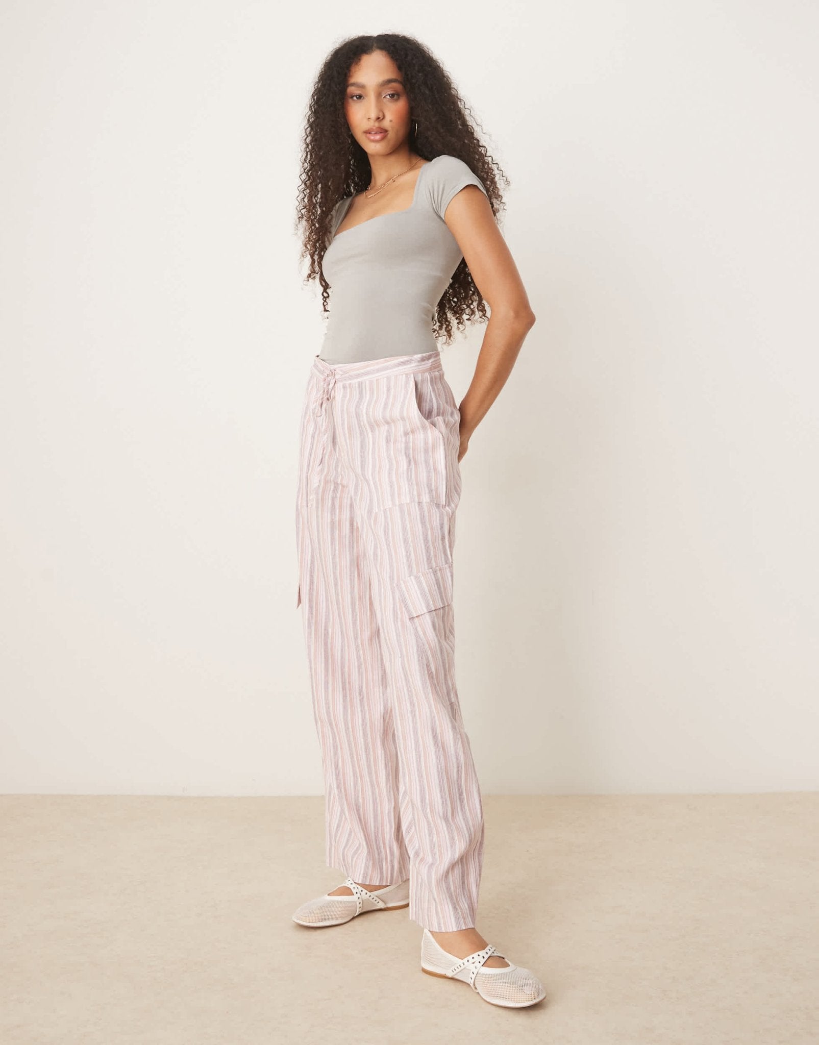Free People clean lines square neck baby tshirt in grey - ASOS Sample Sale