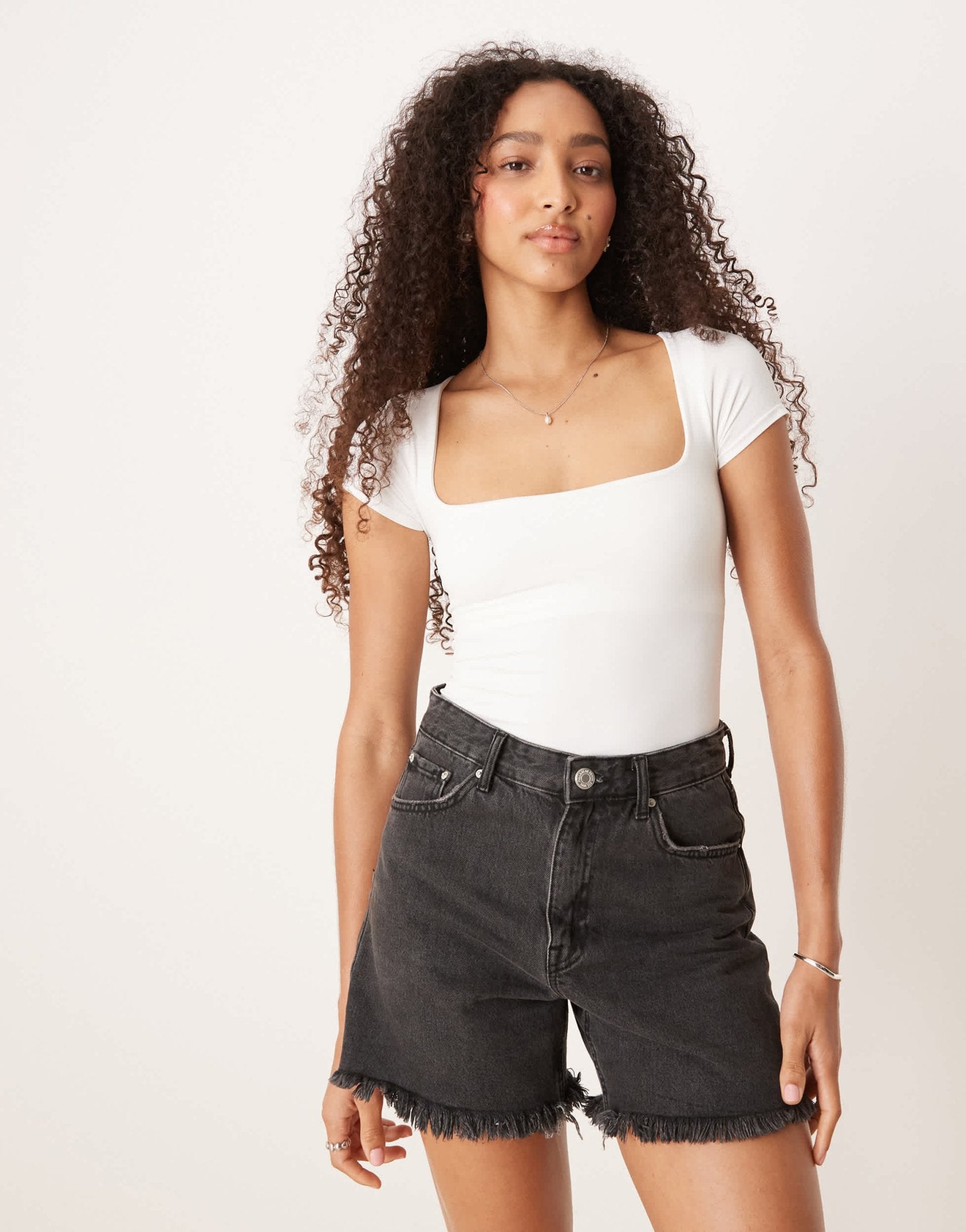 Free People clean lines square neck baby tshirt in white - ASOS Sample Sale