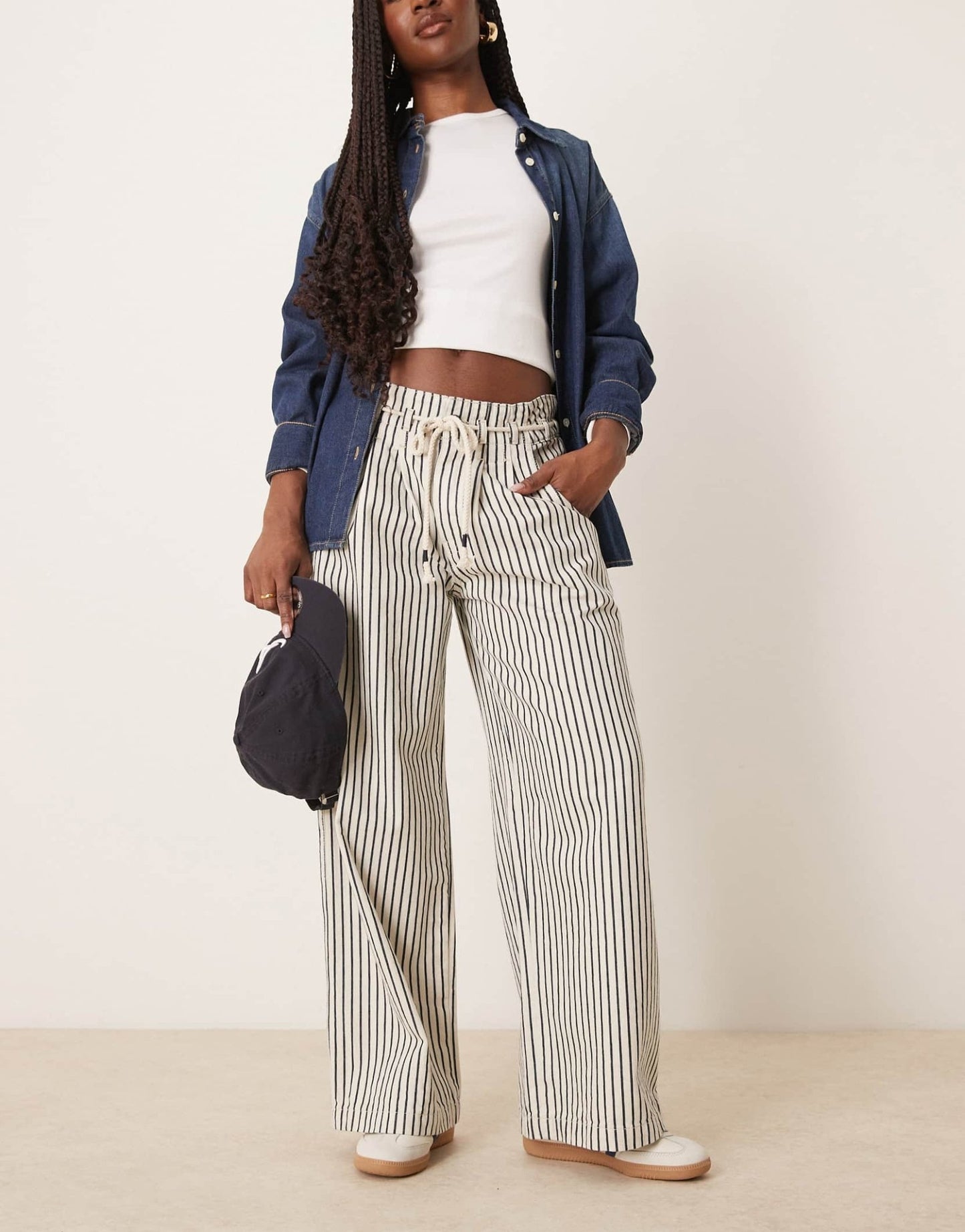 Free People dakota striped cinched waist pull - on jeans in multi - ASOS Sample Sale