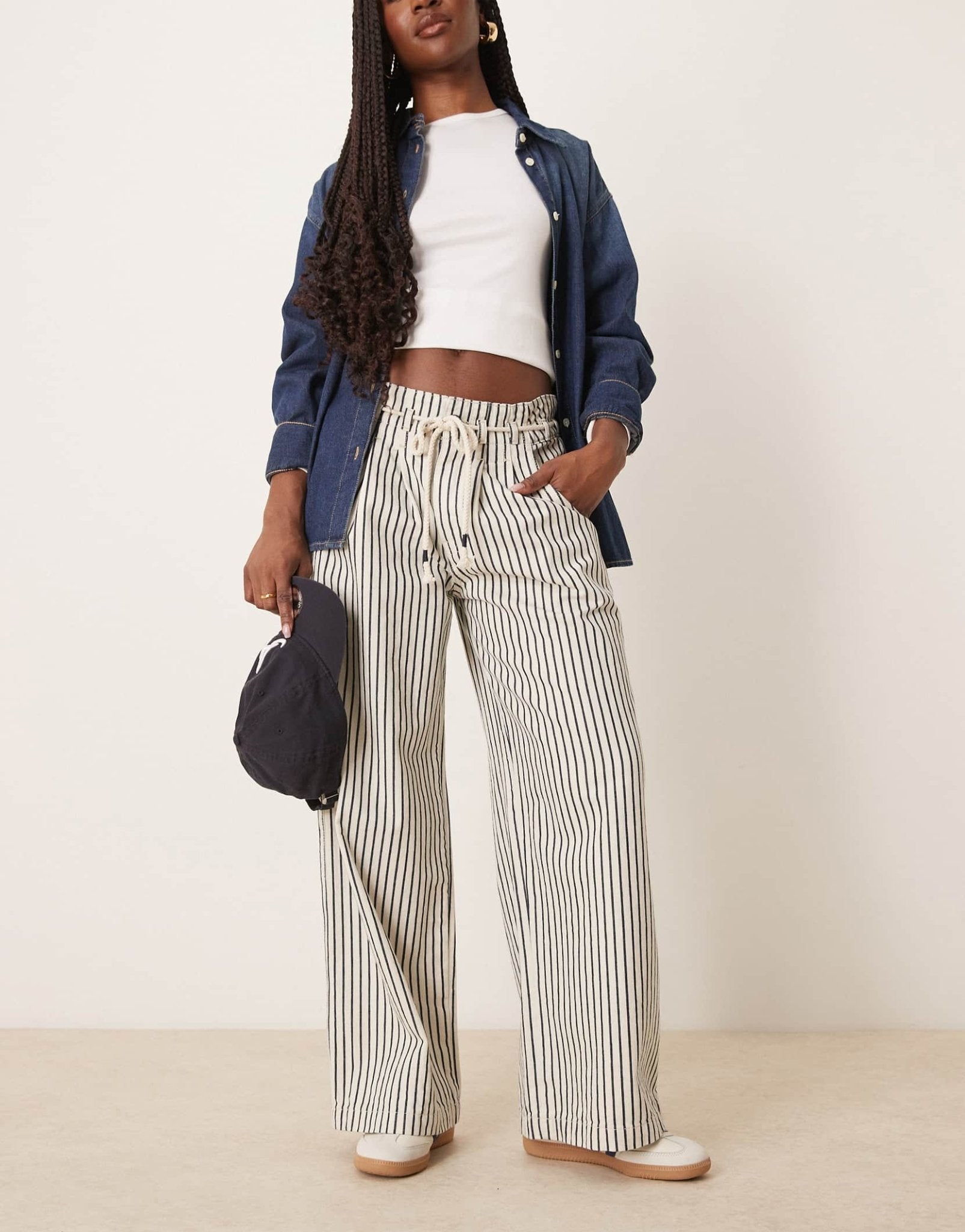 Free People dakota striped cinched waist pull - on jeans in multi - ASOS Sample Sale