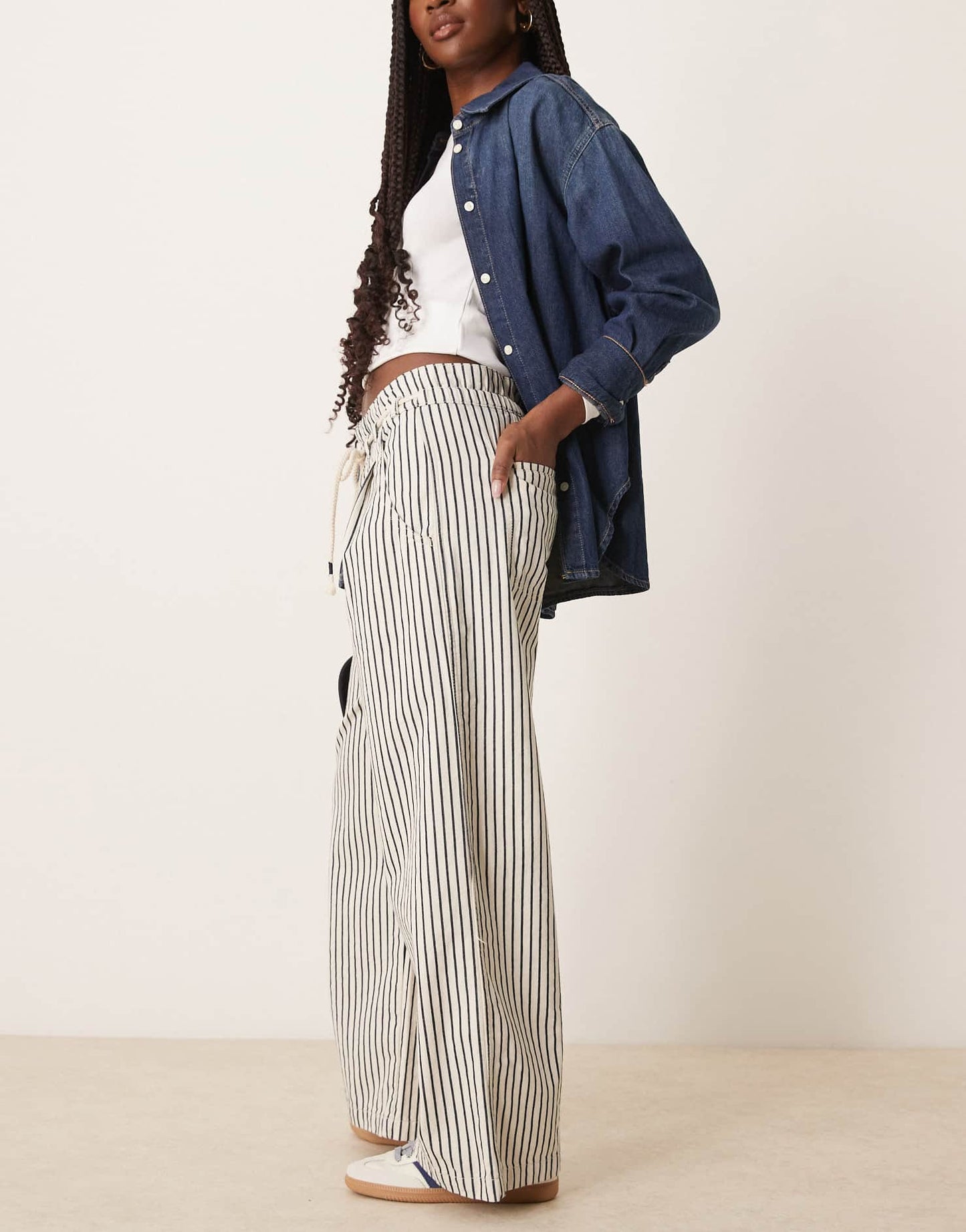 Free People dakota striped cinched waist pull - on jeans in multi - ASOS Sample Sale
