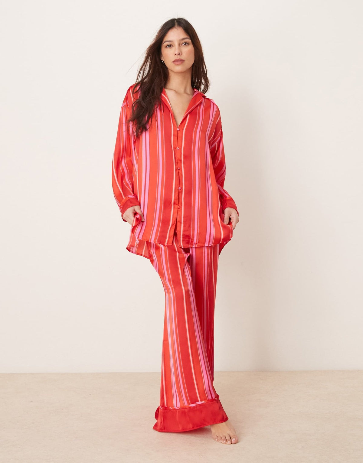 Free People dreamy days satin striped pyjama set in pink - ASOS Sample Sale