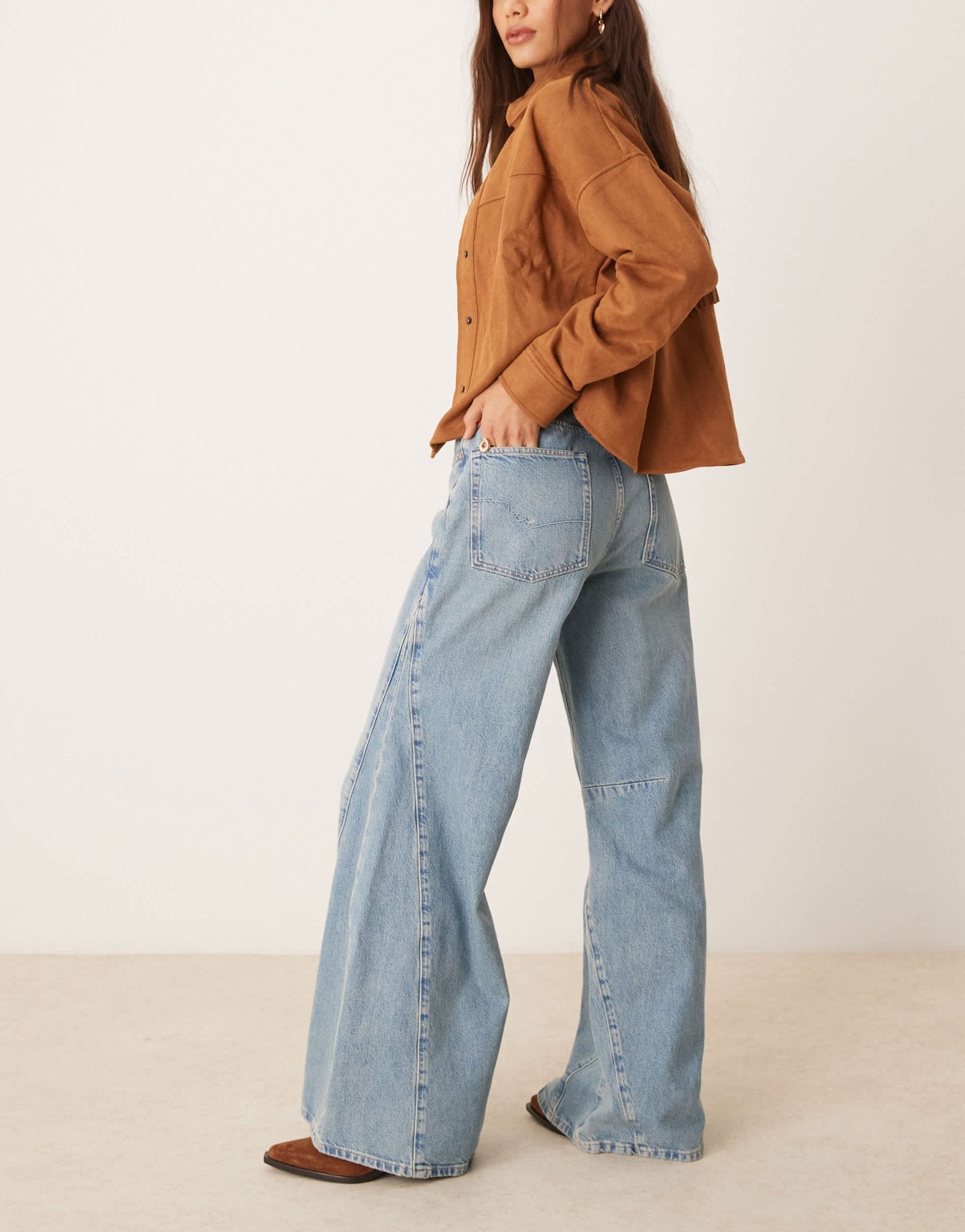 Free People eden high waist slouchy flared jean in mid wash blue - ASOS Sample Sale