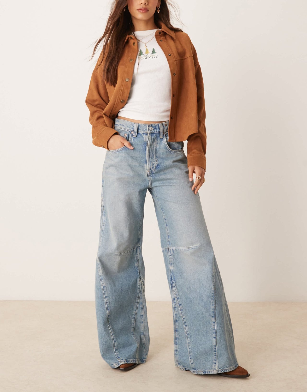 Free People eden high waist slouchy flared jean in mid wash blue - ASOS Sample Sale