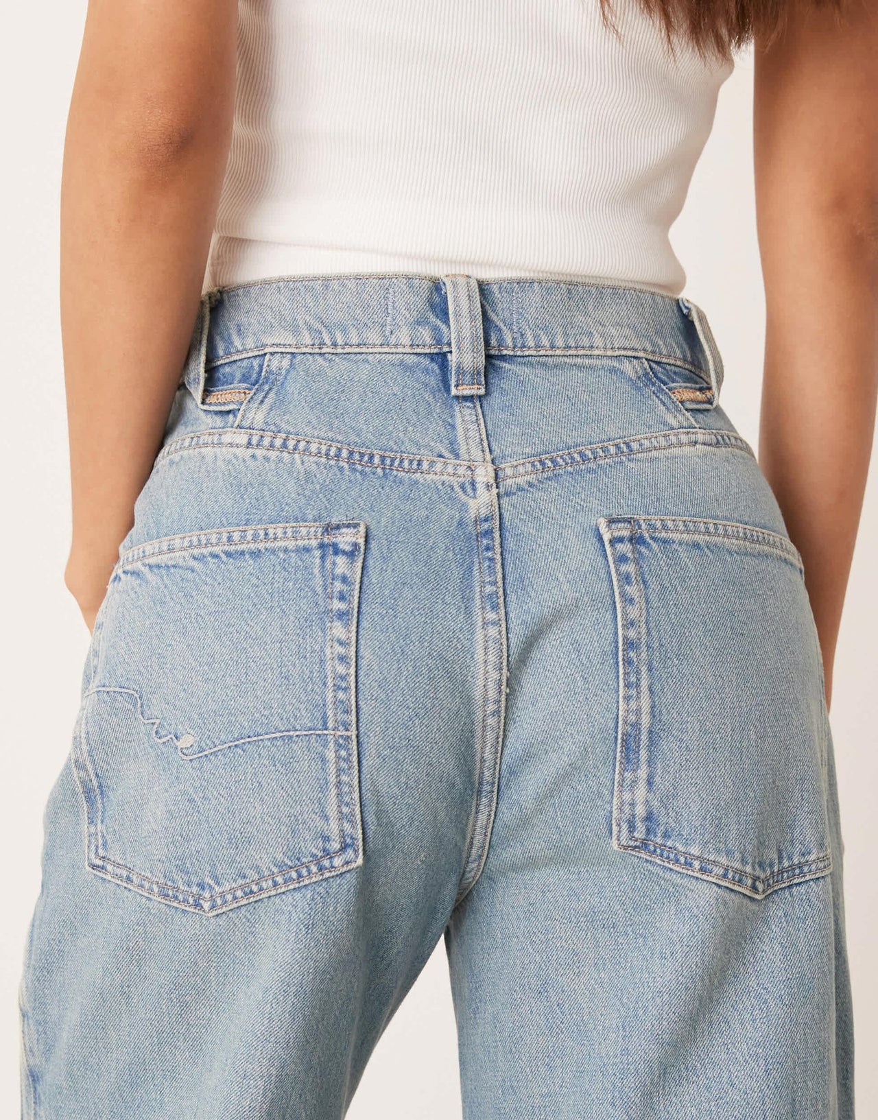 Free People eden high waist slouchy flared jean in mid wash blue - ASOS Sample Sale