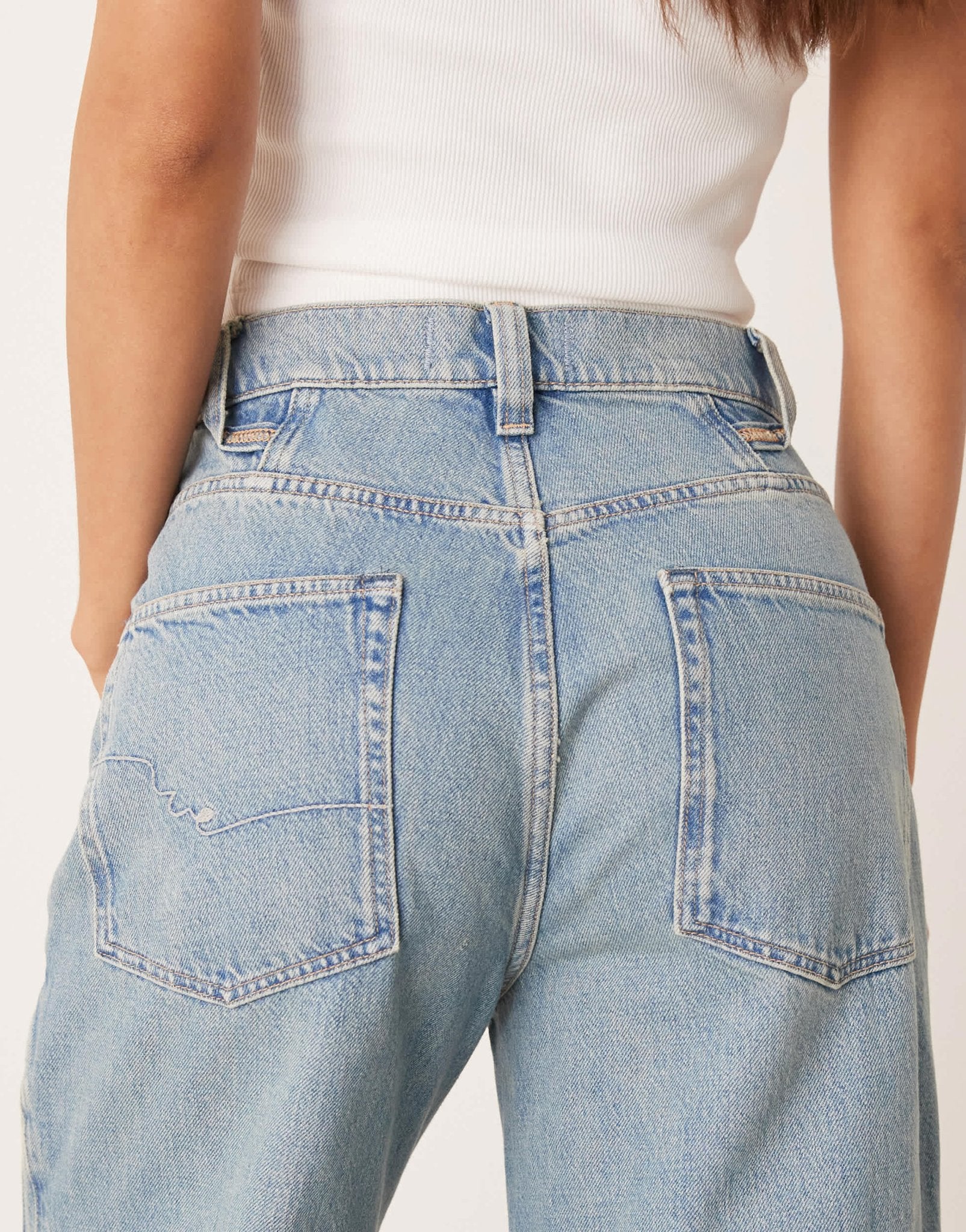 Free People eden high waist slouchy flared jean in mid wash blue - ASOS Sample Sale