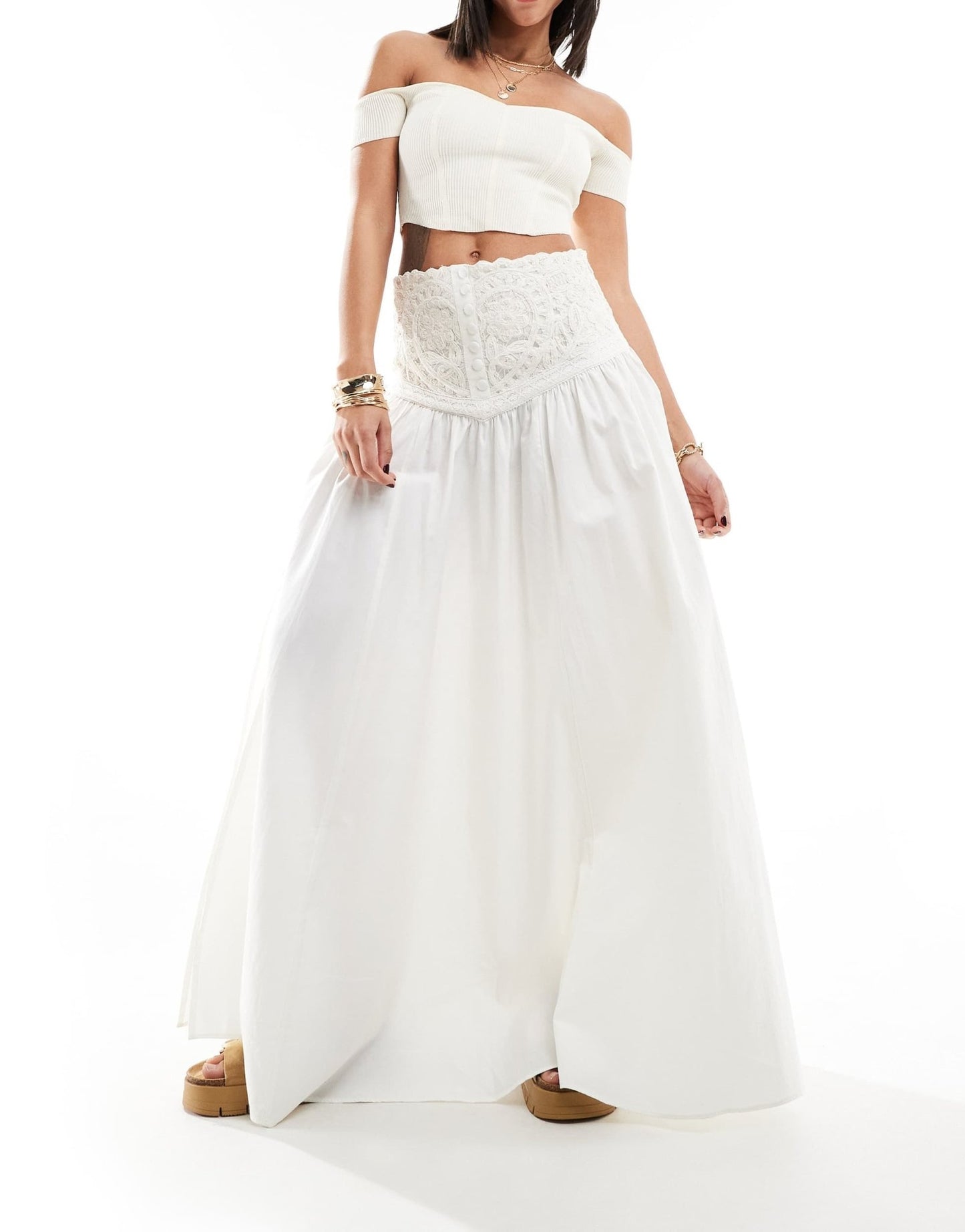 Free People embroidered panel maxi skirt in ecru - ASOS Sample Sale