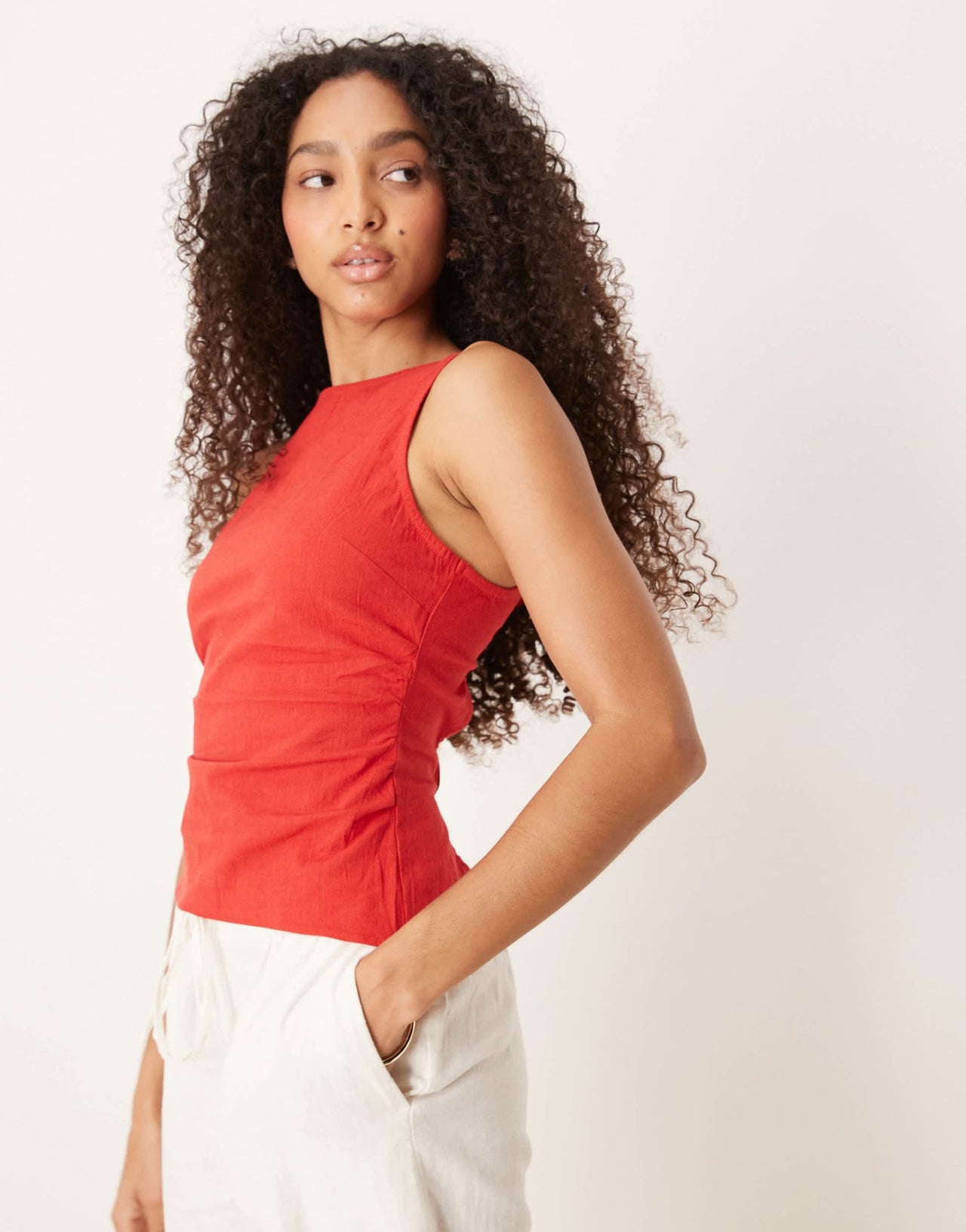 Free People kaylor backless linen top in red - ASOS Sample Sale