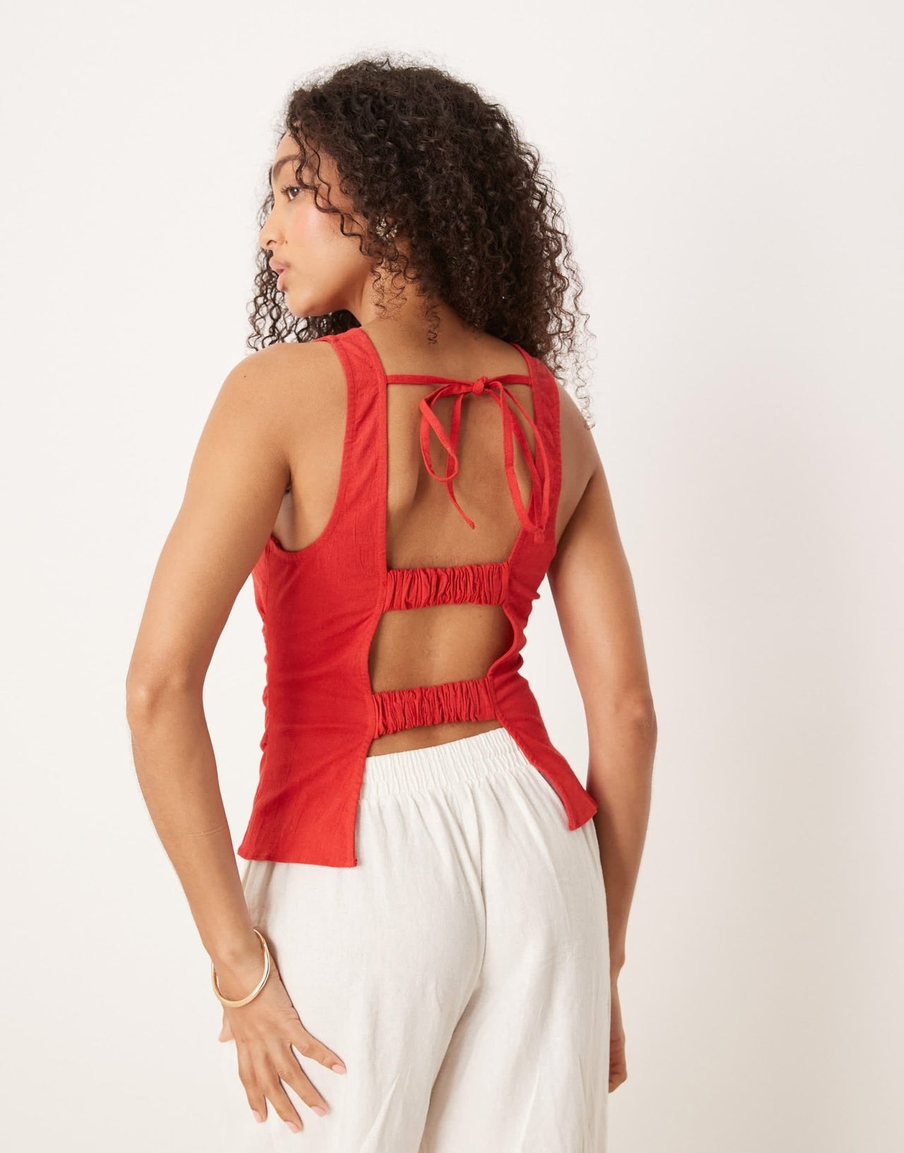 Free People kaylor backless linen top in red - ASOS Sample Sale