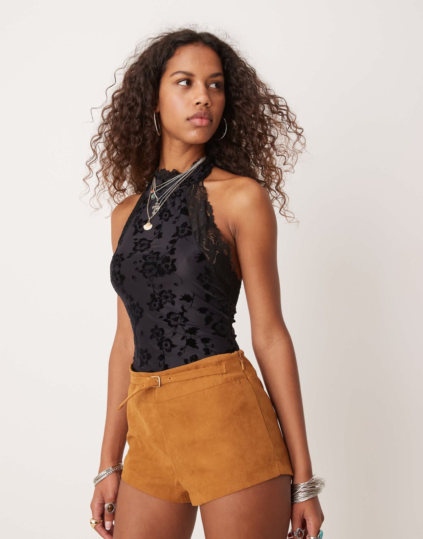Free People lace flocked bodysuit in black - ASOS Sample Sale