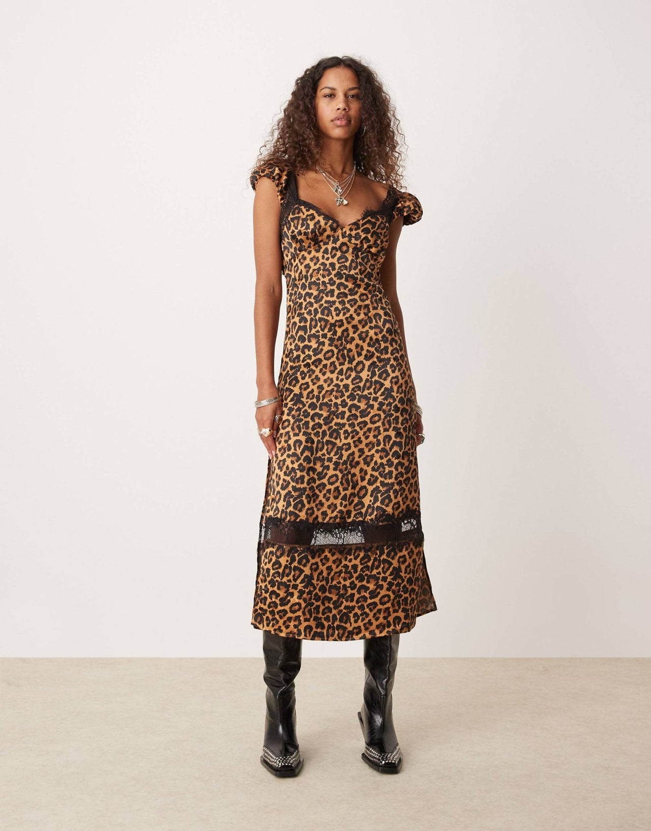 Free People leopard print lace edge midi dress in multi - ASOS Sample Sale