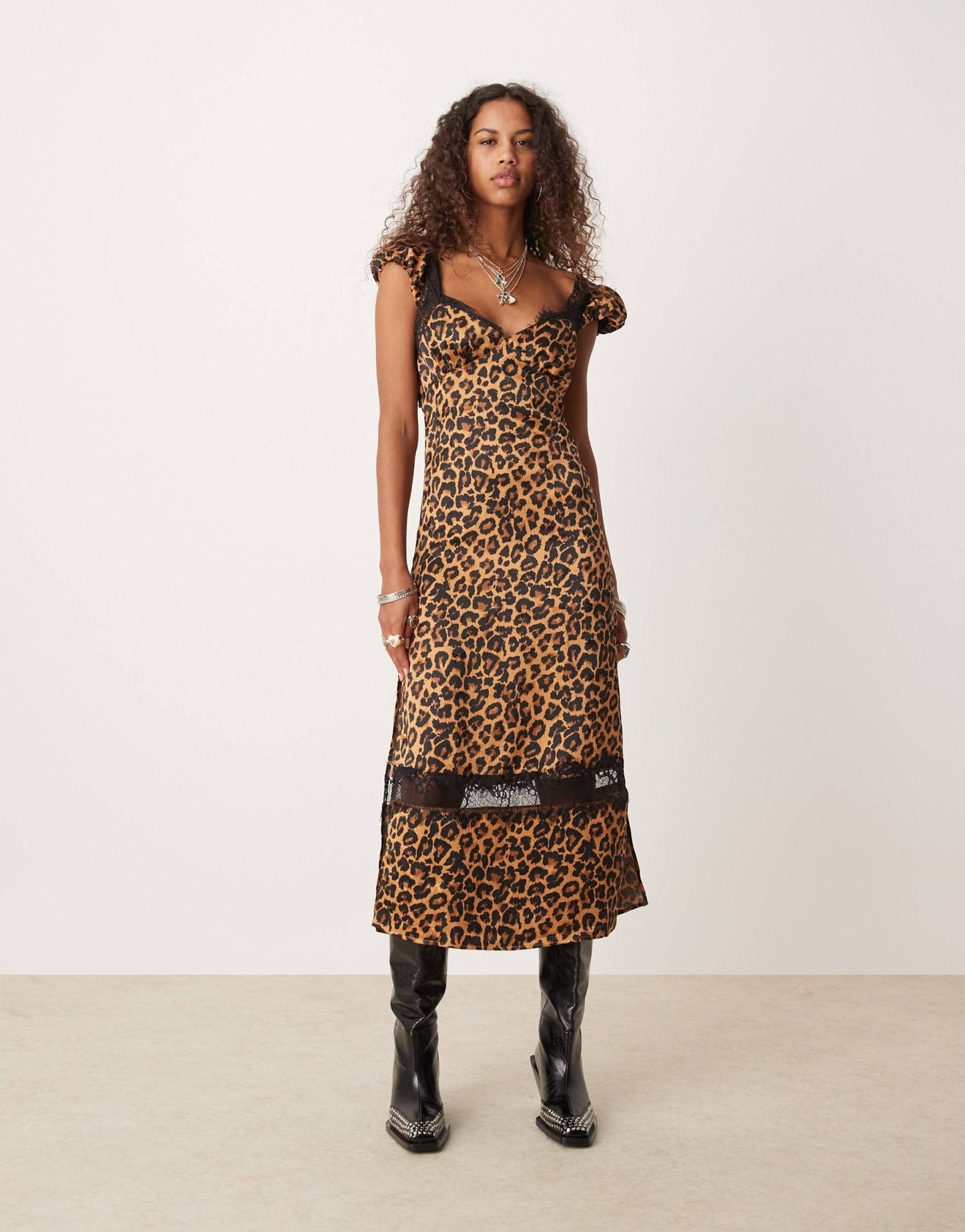 Free People leopard print lace edge midi dress in multi - ASOS Sample Sale
