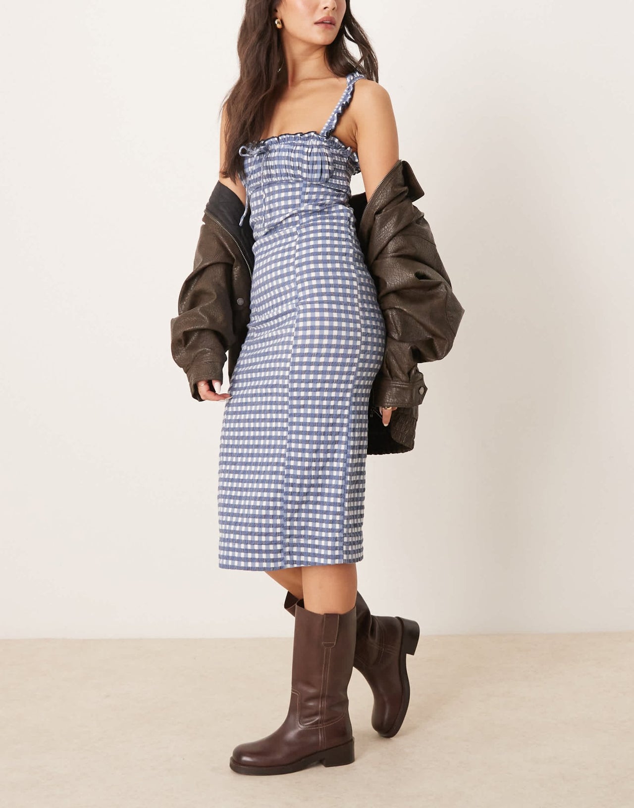 Free People lucinda gingham midi dress in indigo - ASOS Sample Sale