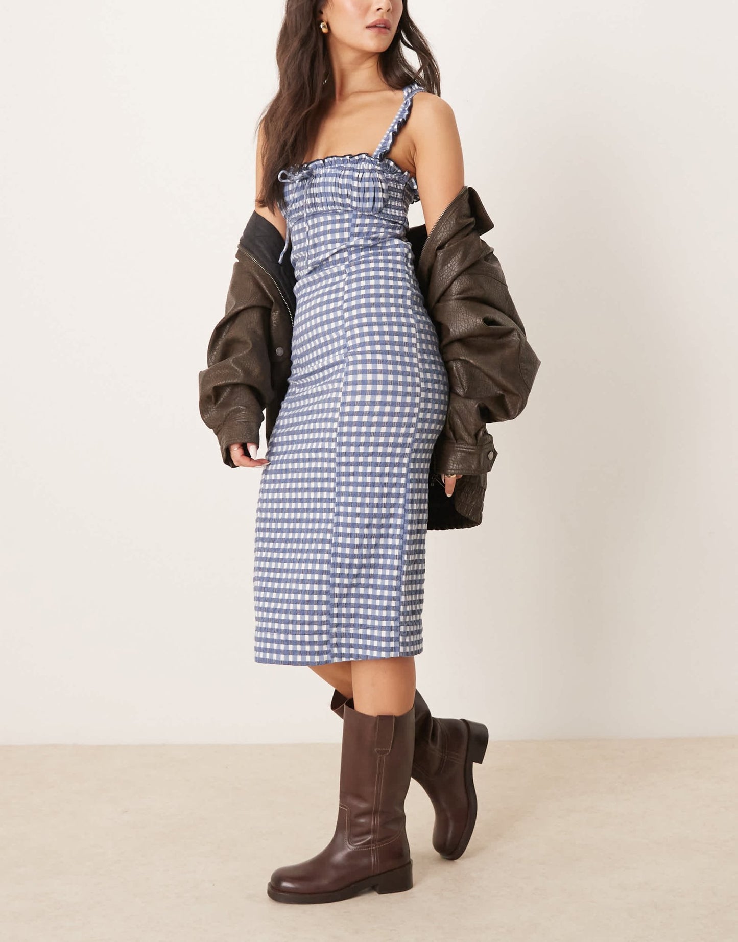 Free People lucinda gingham midi dress in indigo - ASOS Sample Sale