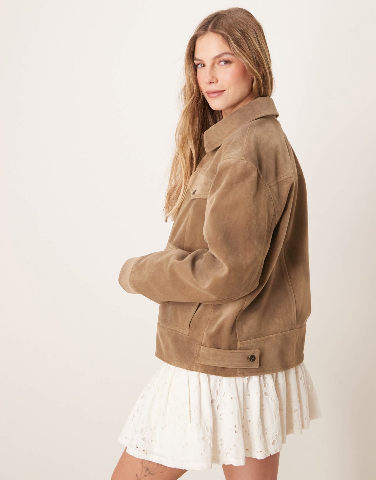Free People night ranch faux suede jacket in antique bronze - ASOS Sample Sale
